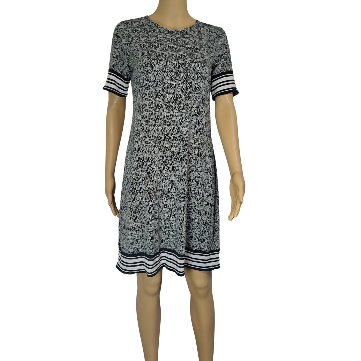 Michael Kors Short Sleeve Black White Midi Sheath Dress Stripes Size Small