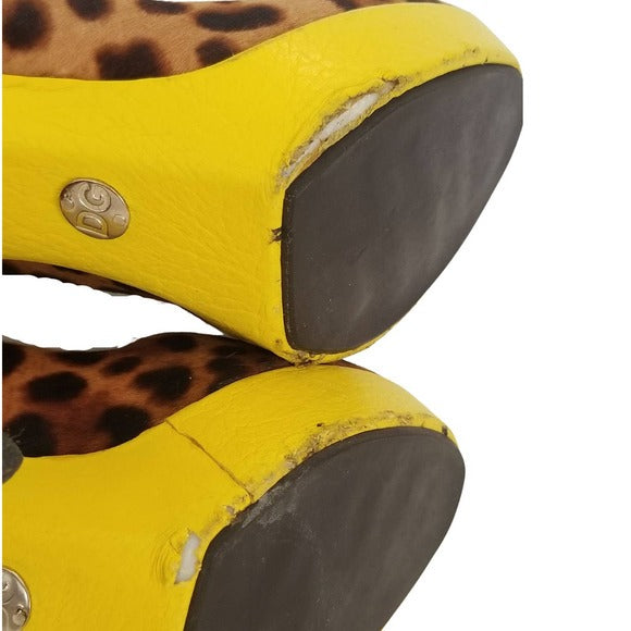 DOLCE & GABBANA Cheetah Platform Heels Yellow Trim Stilettos Size 8.5