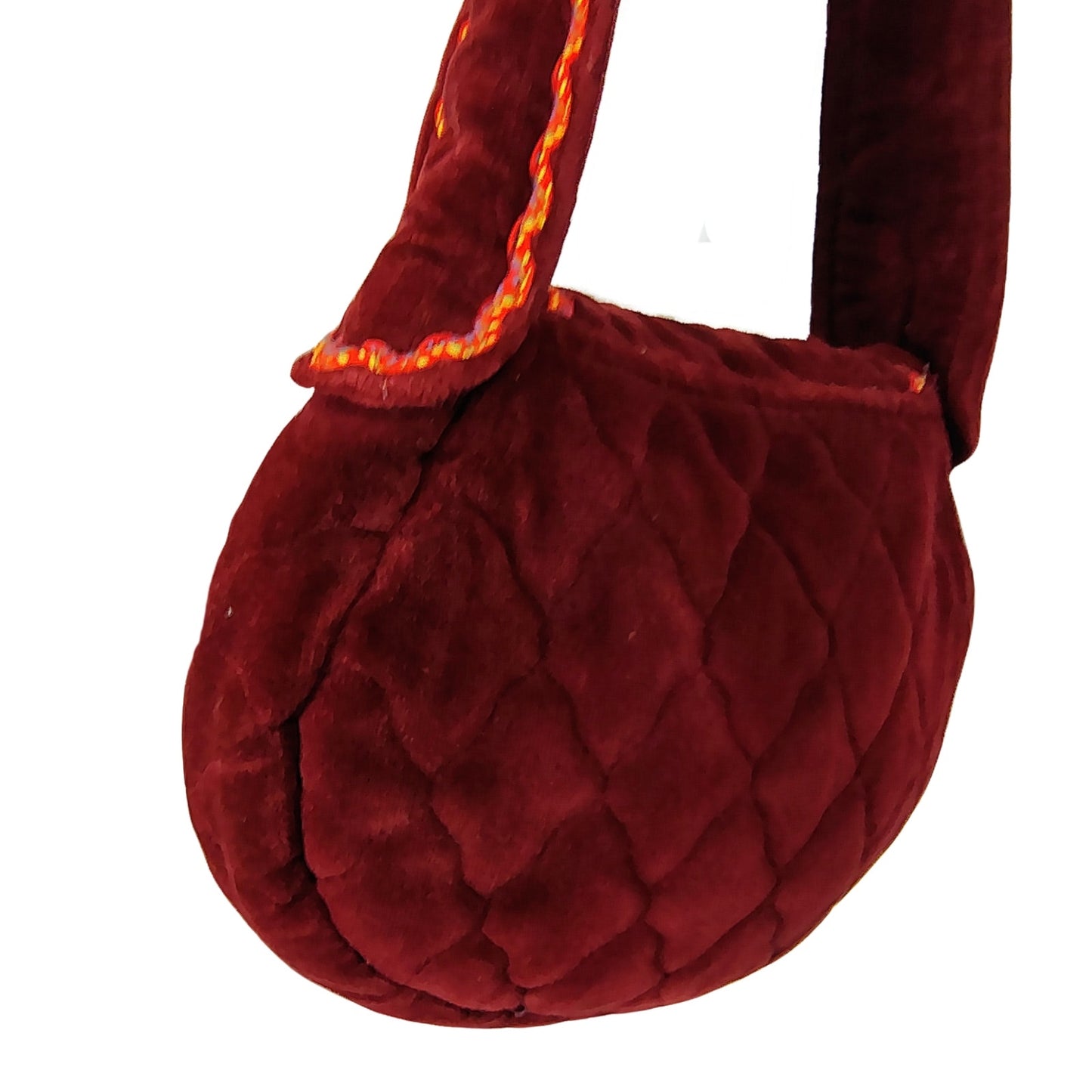 1970s Vintage Embroidered Wine Velvet Shoulder Handbag by Carpetbags of America