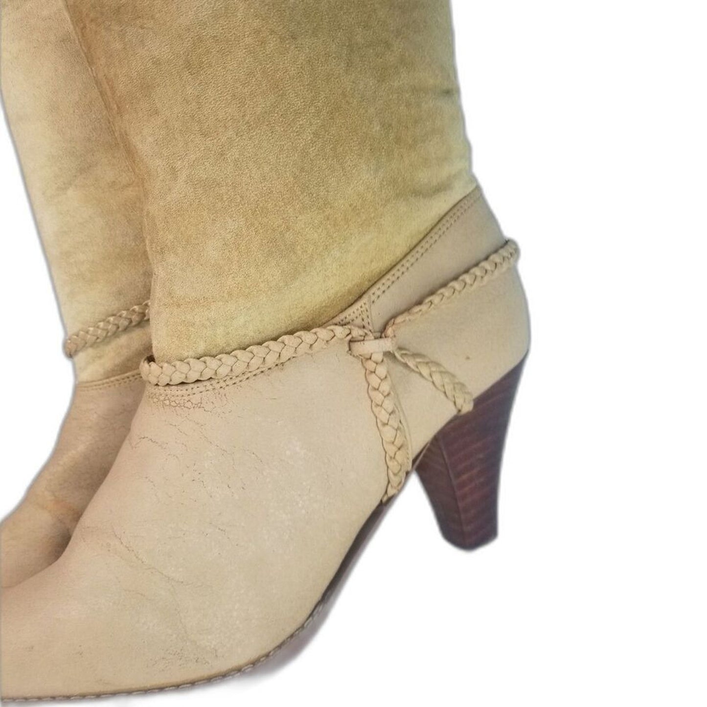 70s Vintage Kookie Sherpa Lined Beige Suede Vegan Faux Leather Boots Size 6.5