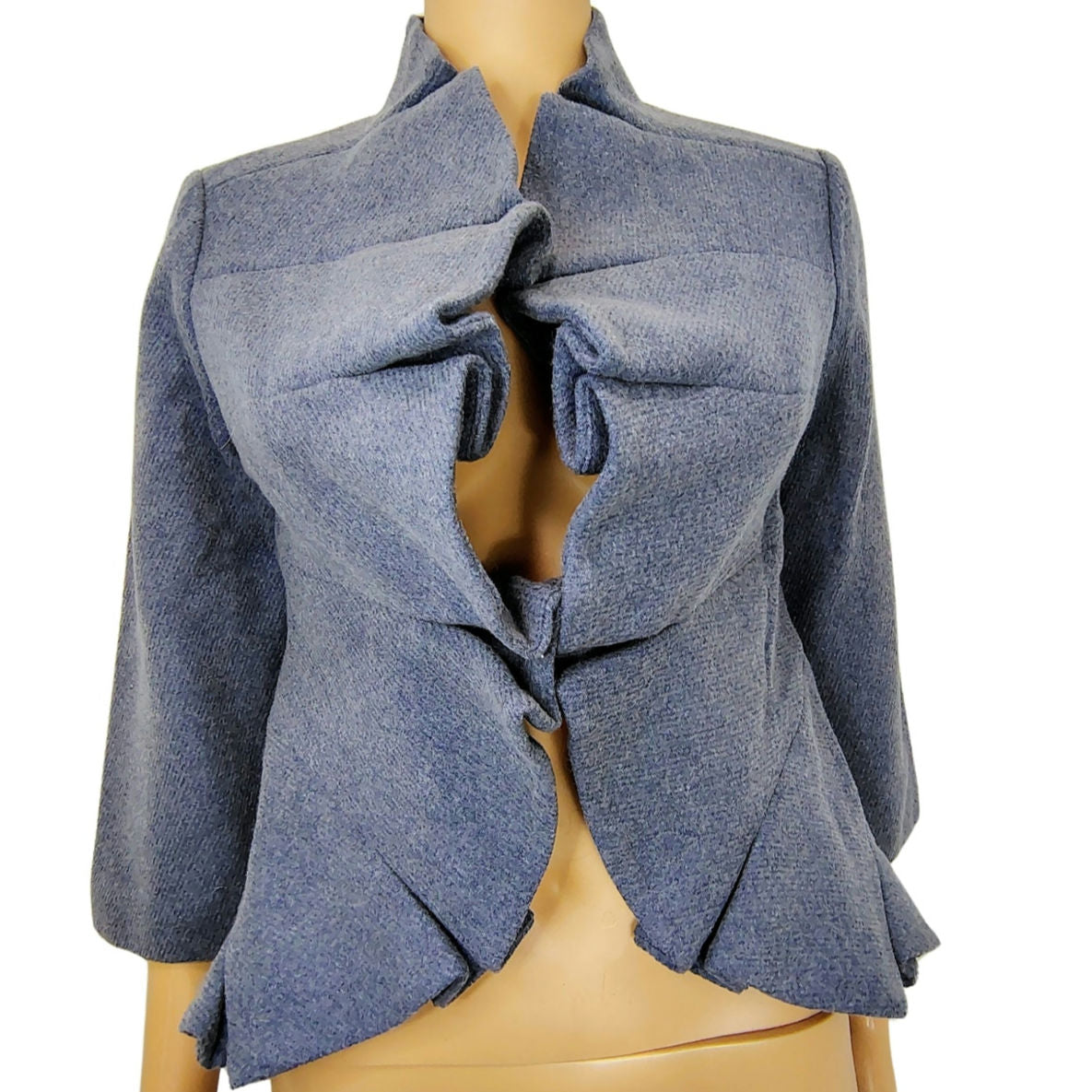 ANTHROPOLOGIE TABITHA Wool Open Front Blazer Gray Ruffled Collar Lapel Size 4