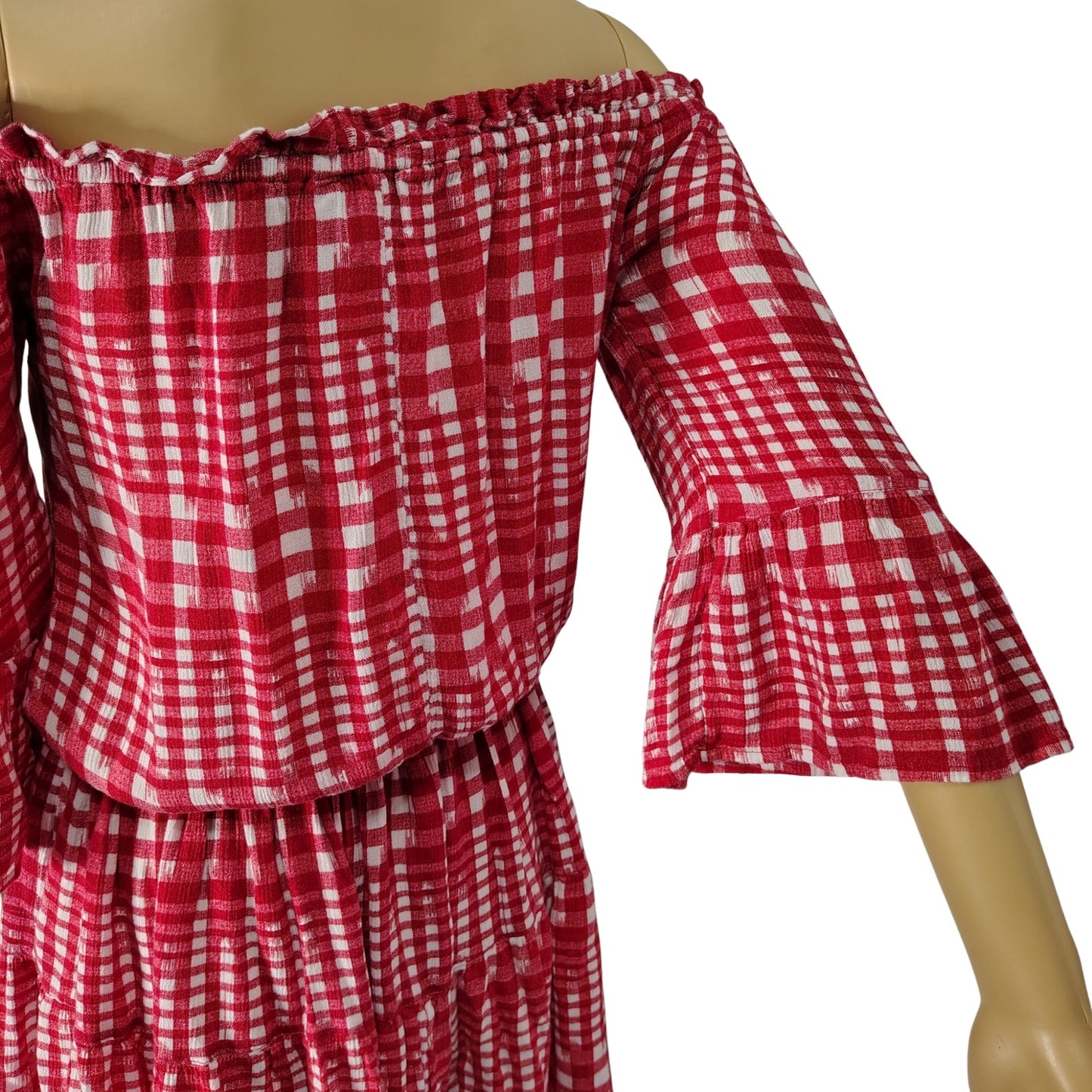 Red White Off or On Shoulder asos Fit Flare Short Sleeve Mini Dress Tunic Size 4