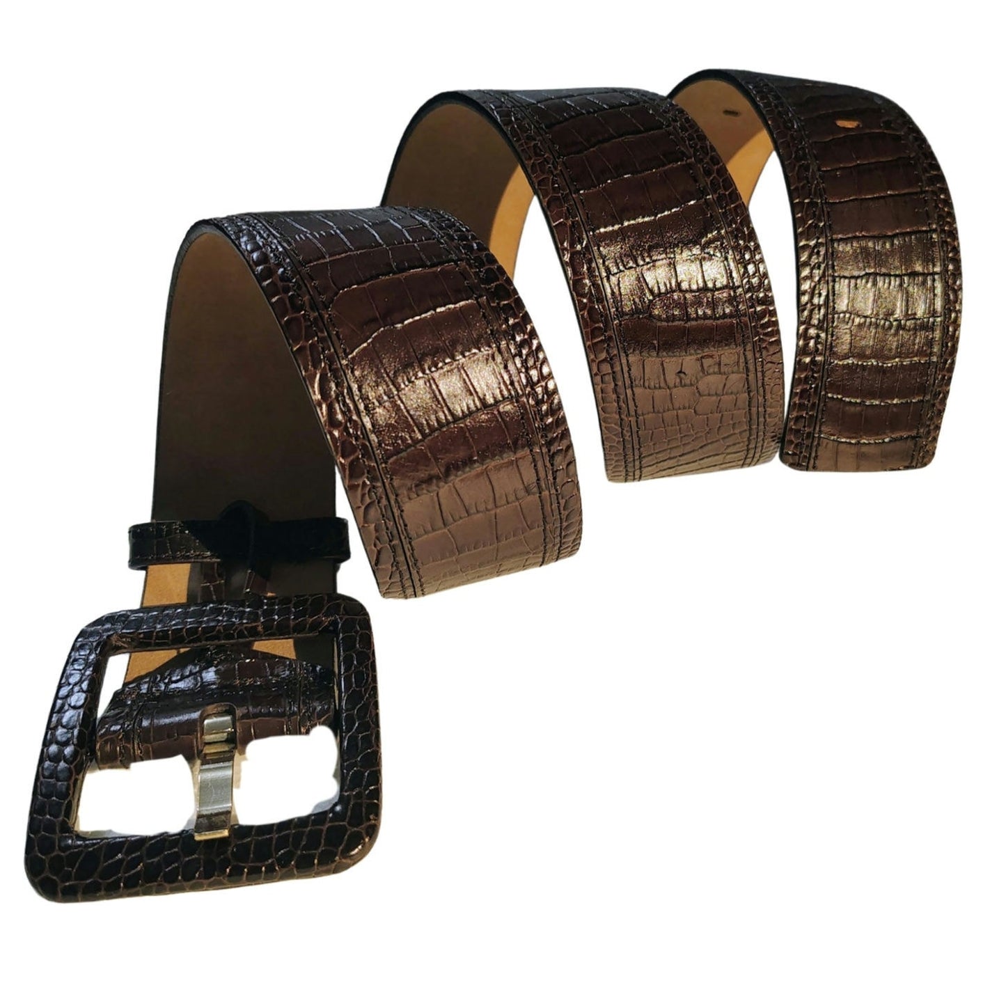 Brown Faux Crocodile Leather Designed Genuine Leather Wide Belt Ann Taylor SZ Lg