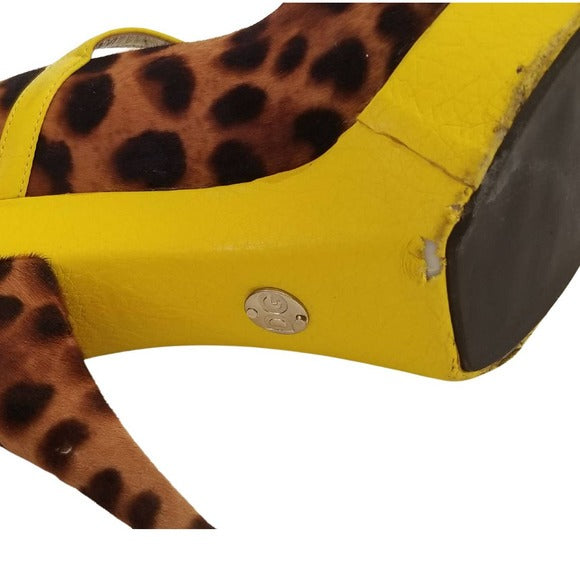 DOLCE & GABBANA Cheetah Platform Heels Yellow Trim Stilettos Size 8.5