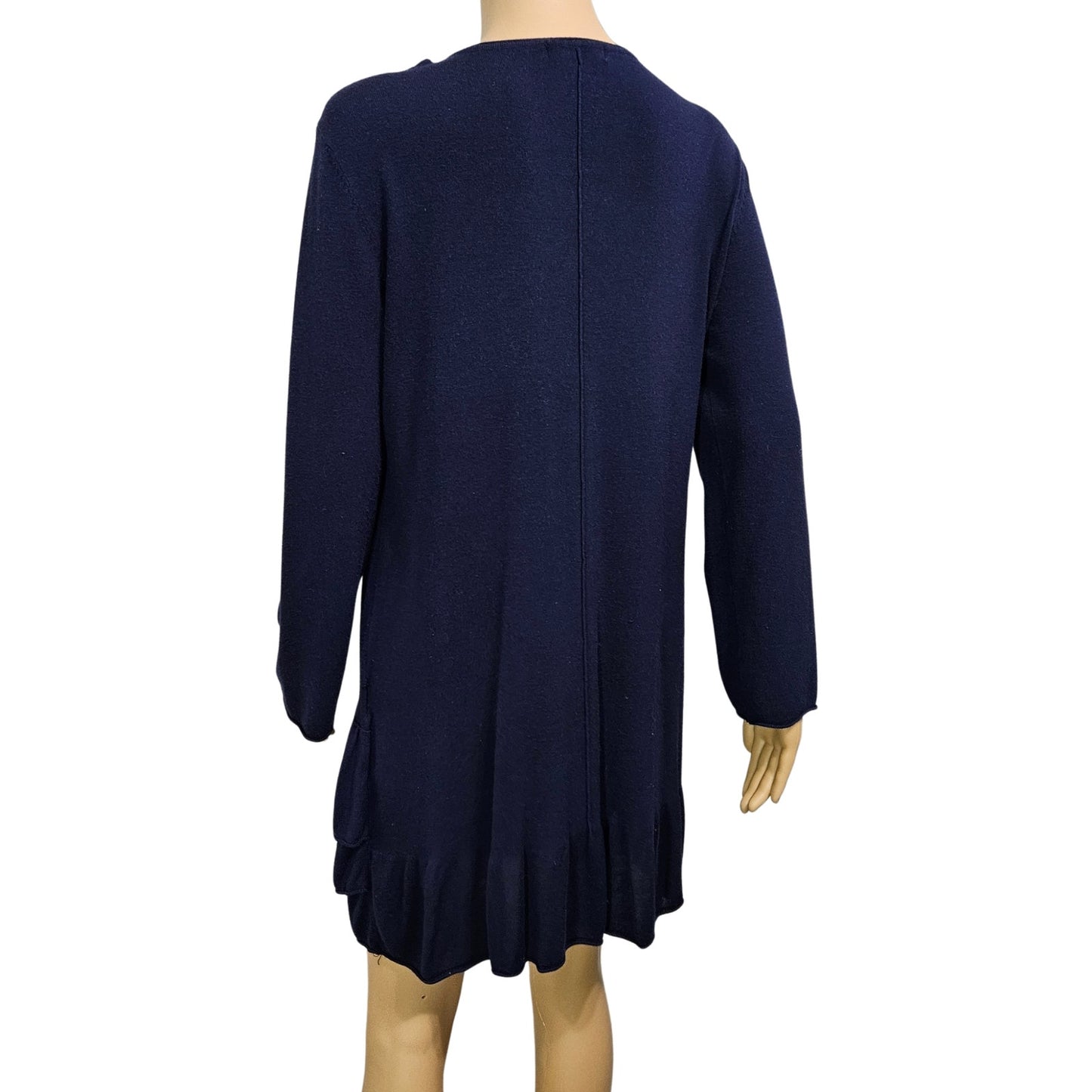 Style & Co. Knit Tunic Top Short Mini Vneck Navy Blue Drop Ruffle Hem Dress SZ M