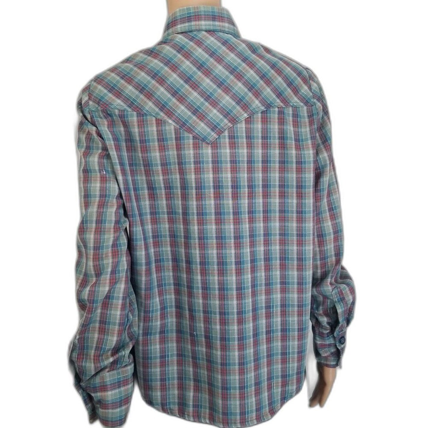 Metallic Shimmer Blue Vintage Western Cowboy Cowgirl Plaid Button Up Shirt Med