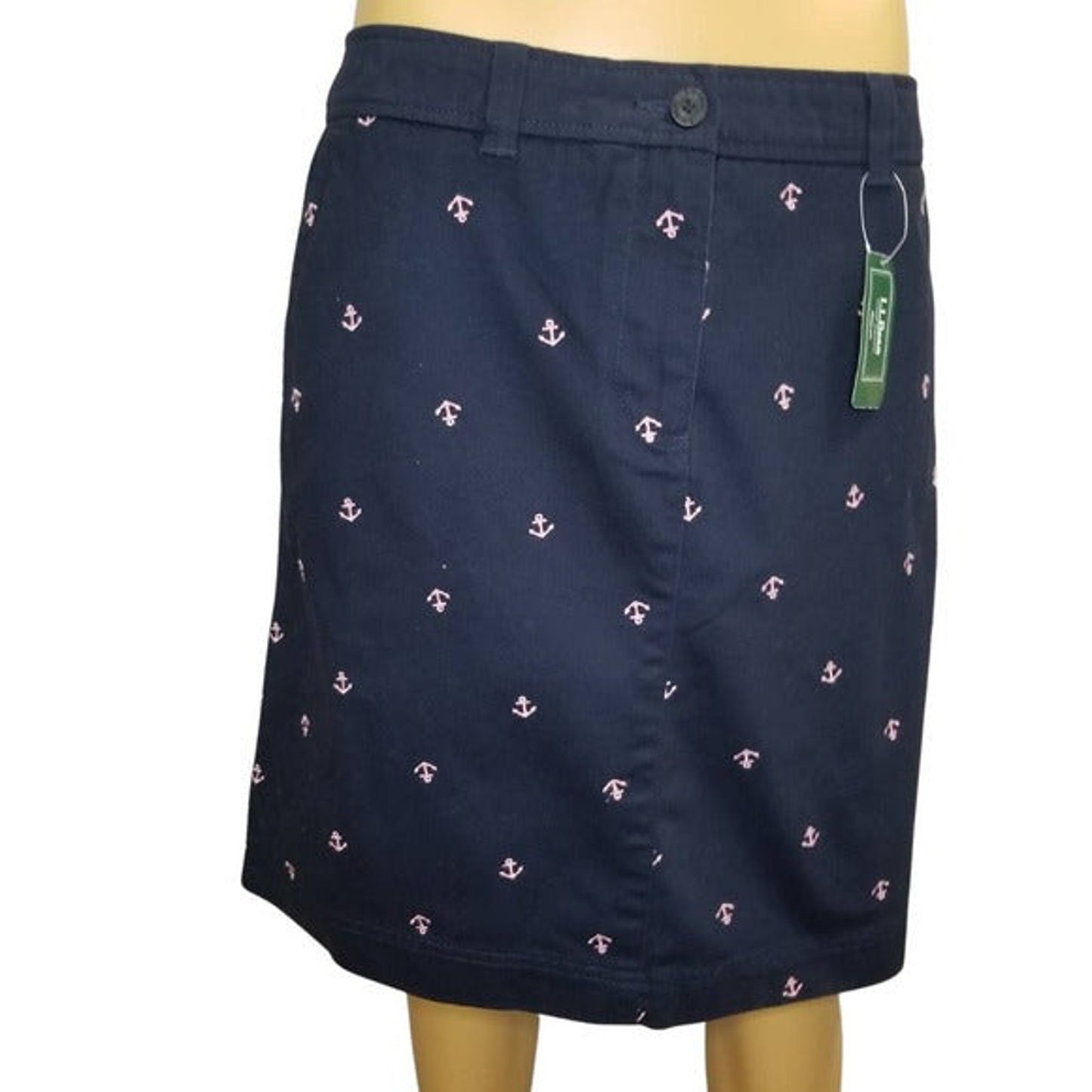 Embroidered Pink Anchors Blue Pencil Skirt L.L. Bean Nautical Size Petite 16