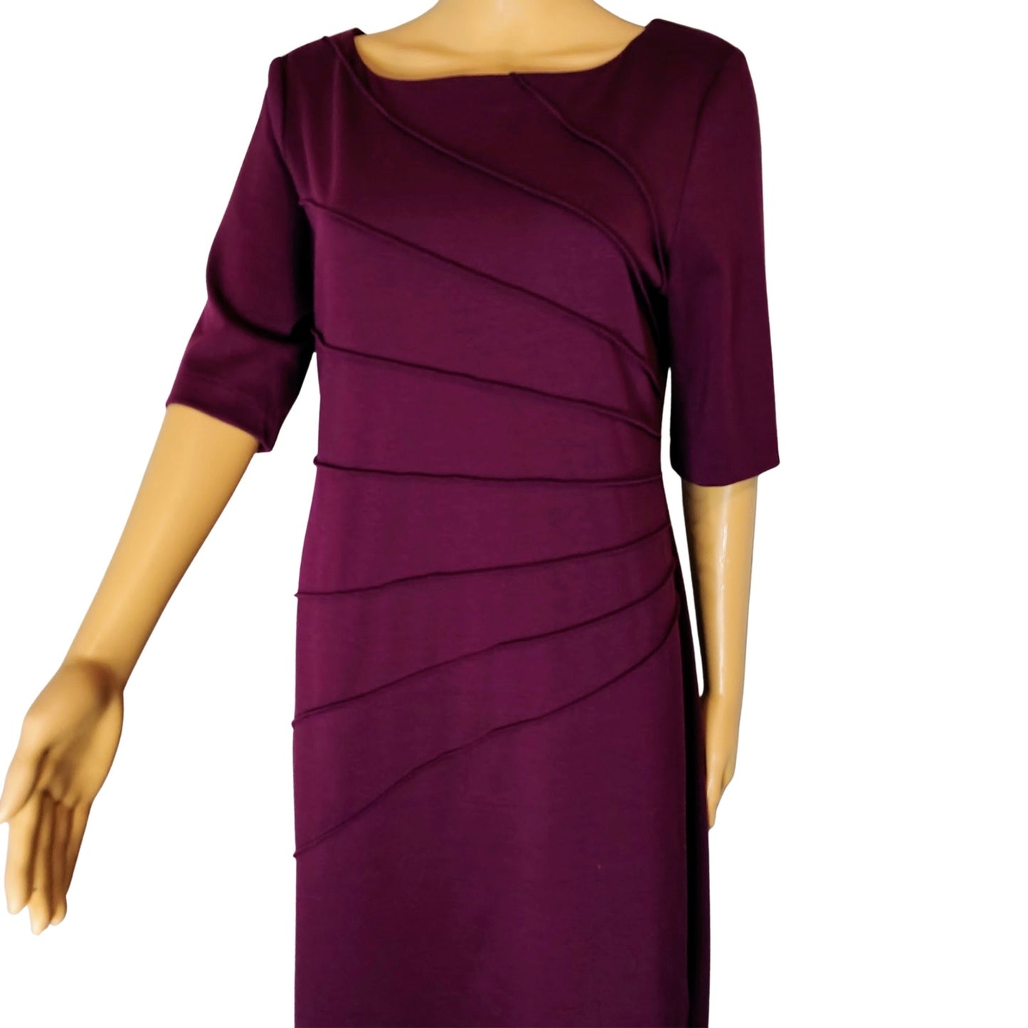 Burgundy Bodycon Body Conscious Three Quarter Sleeve Midi Casual Dress Size 10