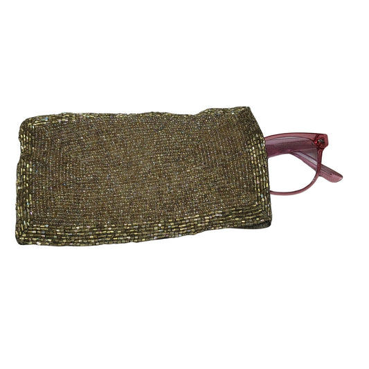 1980s Beaded Light Brown Handbag Flex Frames Eyeglass Rectangle Pouch