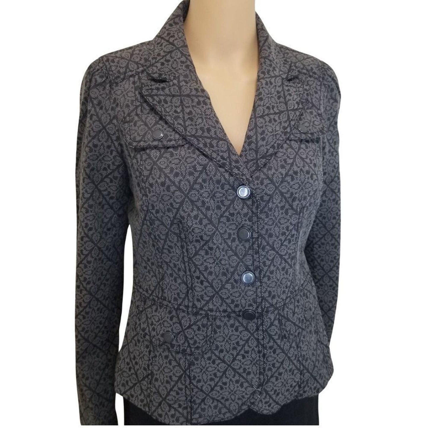 Fitted Tile Design Preppy Single Breasted Fold Down Collar Snap Blazer Size 0