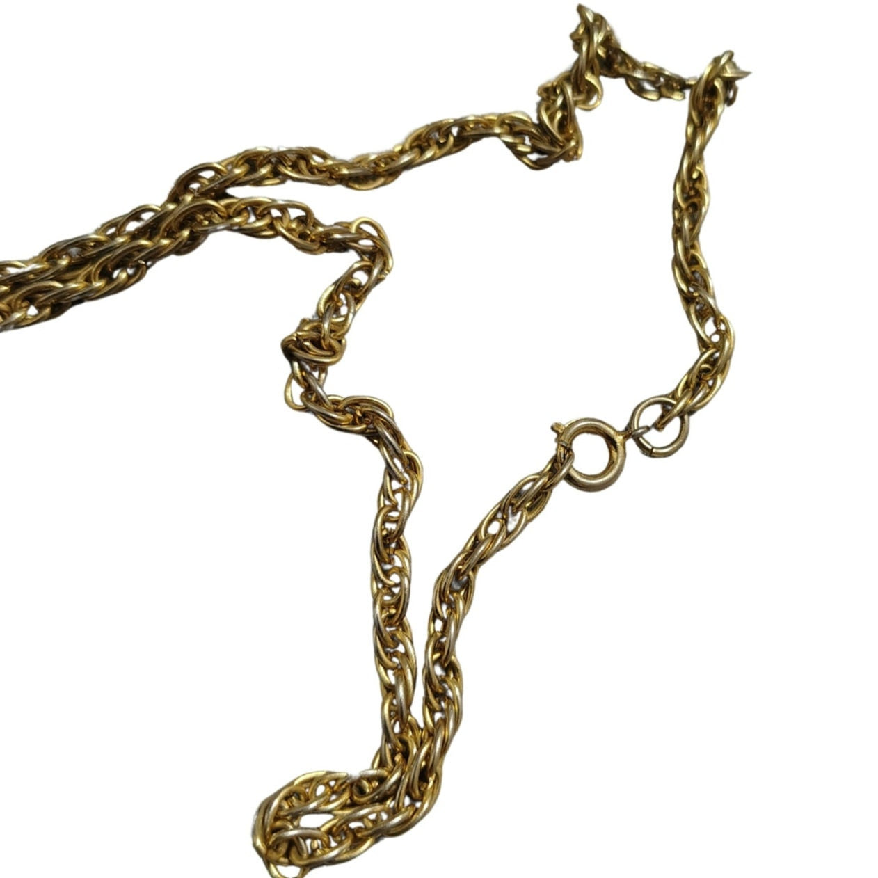 White Two Piece Enamel Dangling Pendant Gold Tone Round Chain Link Necklace
