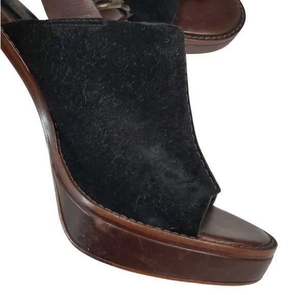 Open Toe Mule Wood Platform Nike Air Cole Haan Collab Black Suede Heels Size 10
