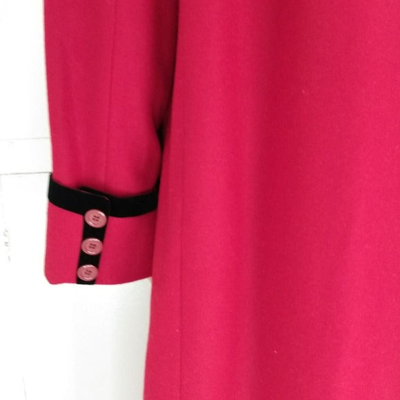 Vintage Long Red Wool Coat 100% Pure Wool Trench Coat Size 12