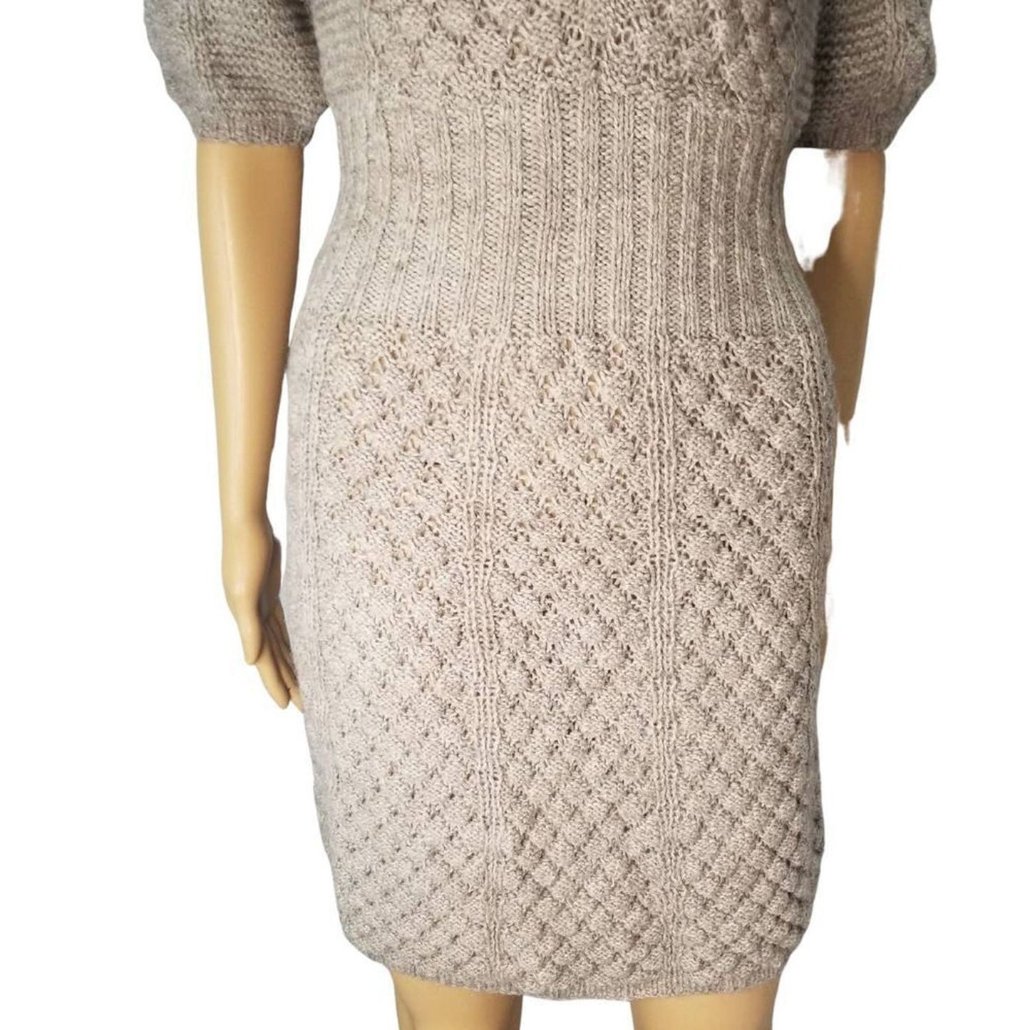 REBECCA TAYLOR Gray Wool Bodycon Sweater Dress Plunge Neckline Short Sleeve XS