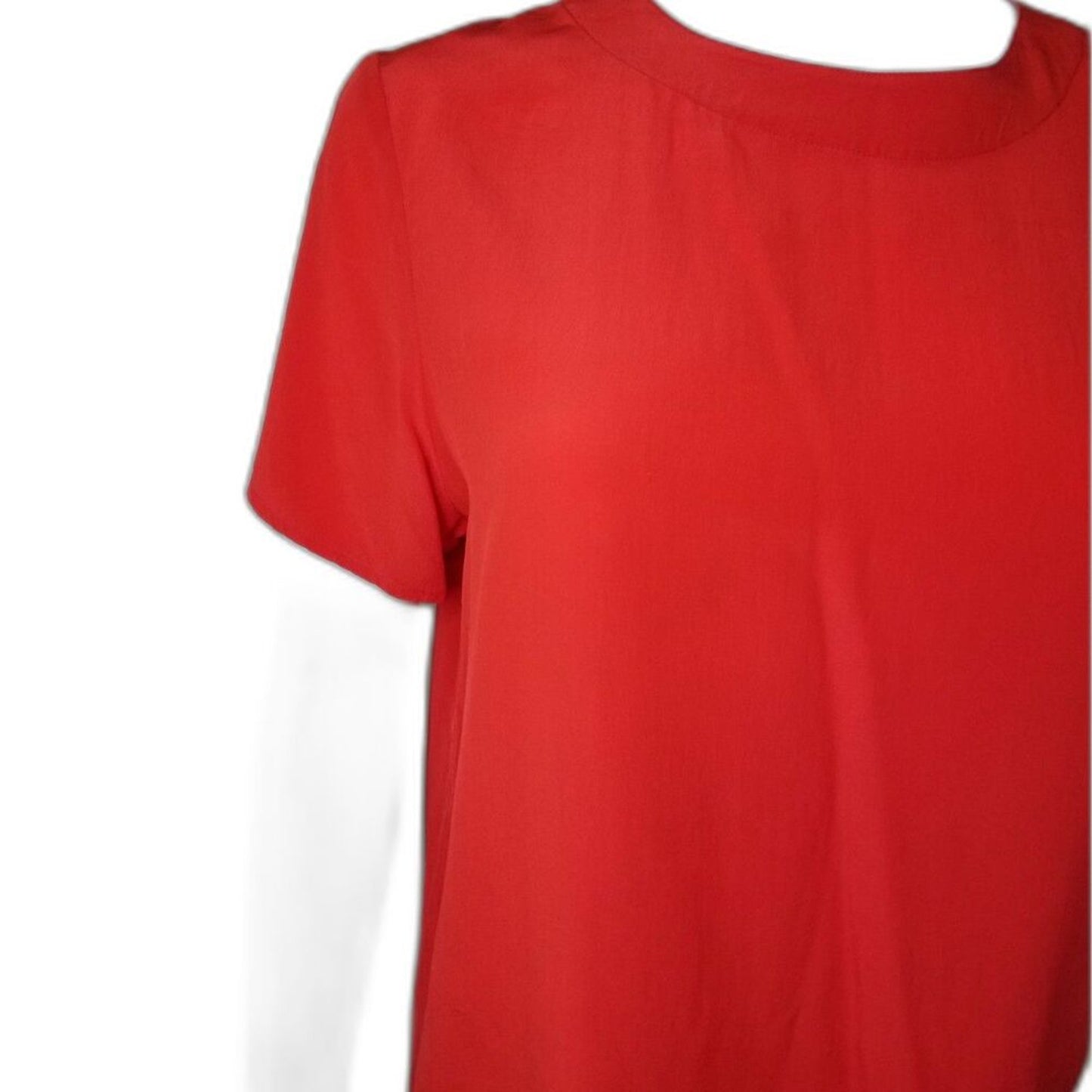90s Vintage Spenser Jeremy Petites Red Silk Blouse Short Sleeves Back Key Hole