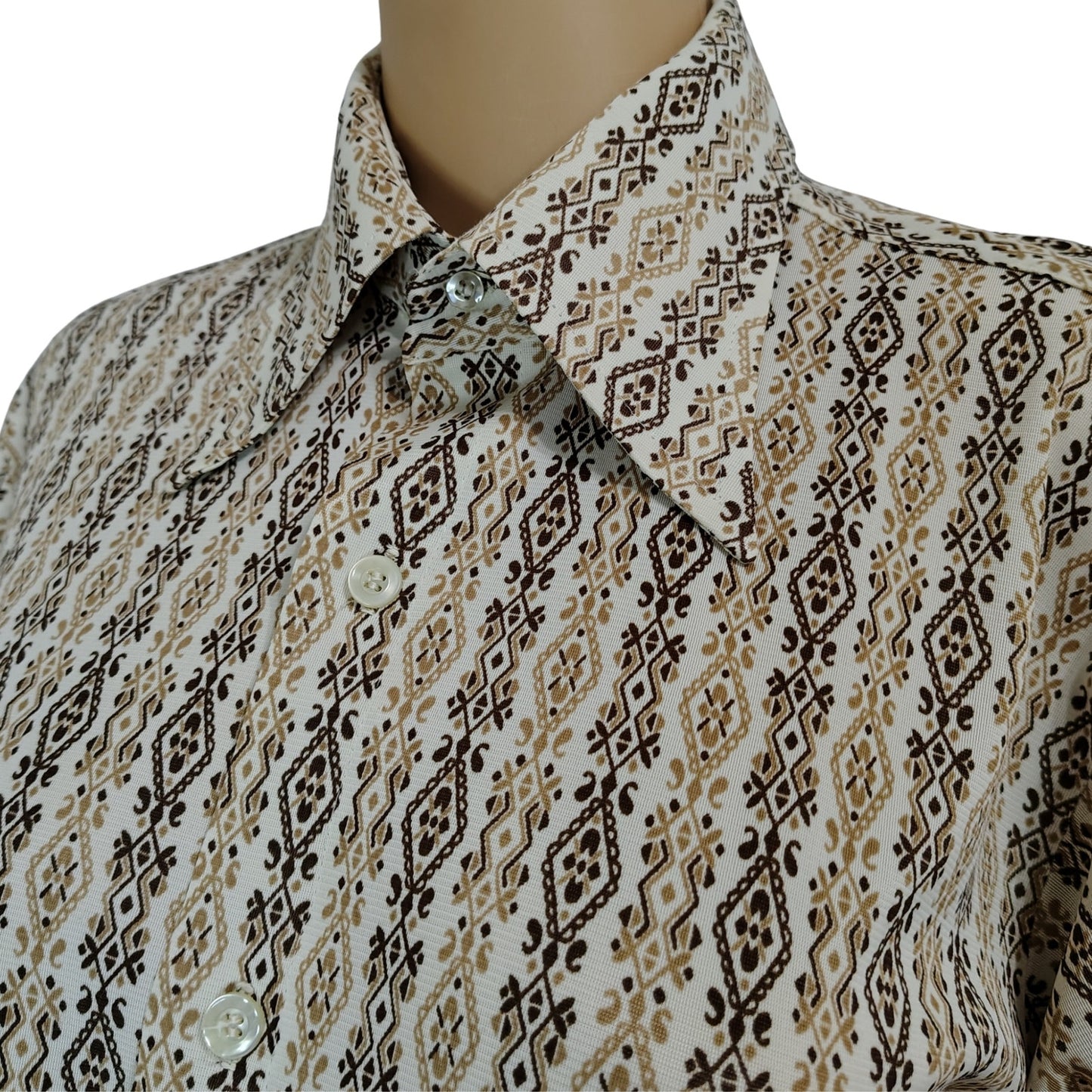 70s Disco Collar Button Up Butterfly Collar Shirt Geometric Diamond Design SZ 16