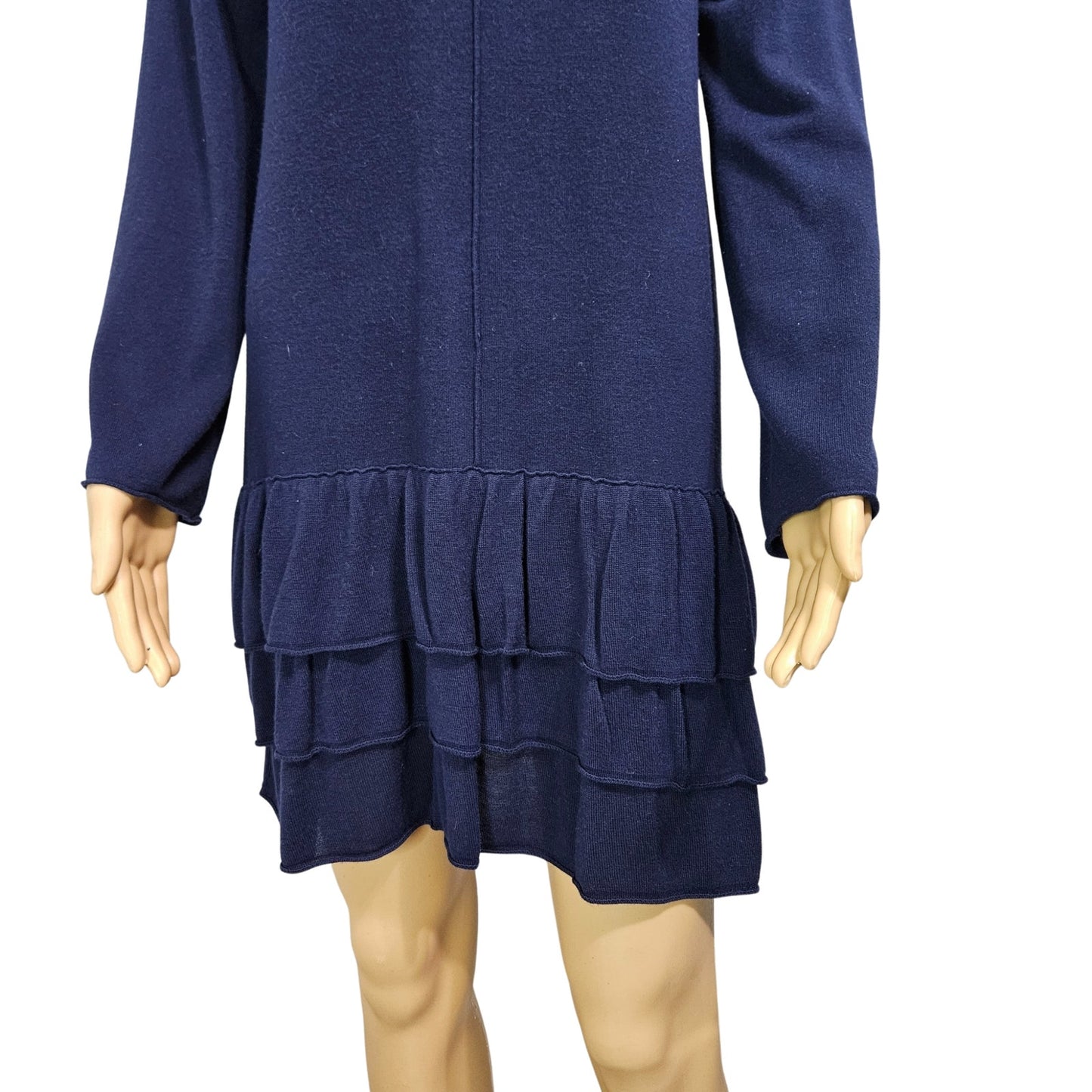 Style & Co. Knit Tunic Top Short Mini Vneck Navy Blue Drop Ruffle Hem Dress SZ M