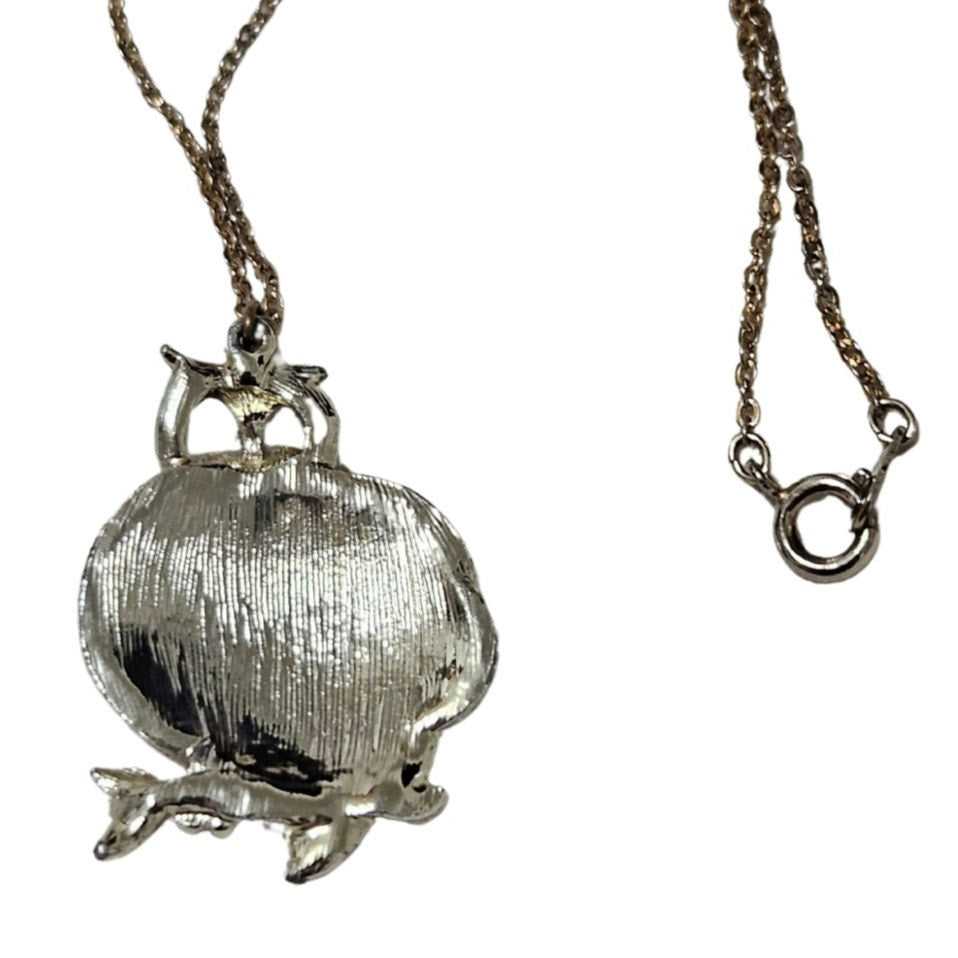 Cream Owl Enamel Coated Pendant on Gold Thin Light Weight Chain Link Necklace