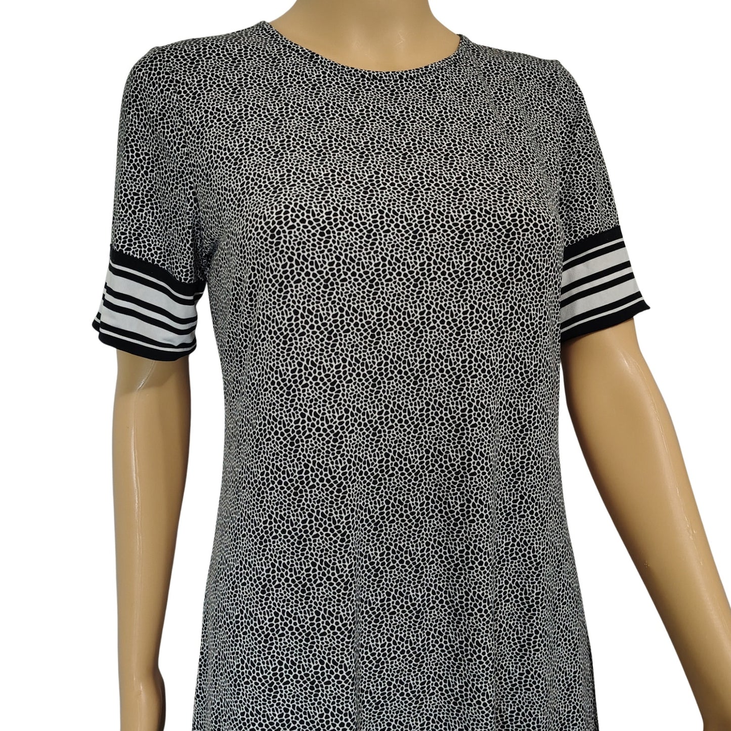 Michael Kors Short Sleeve Black White Midi Sheath Dress Stripes Size Small