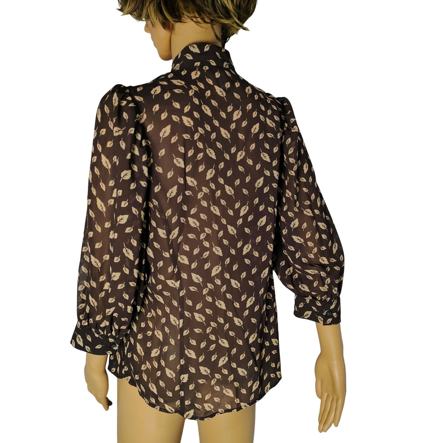 Banana Republic Brown Leaf Print Top Button Up Shirt 3/4 Sleeve Blouse Size Med