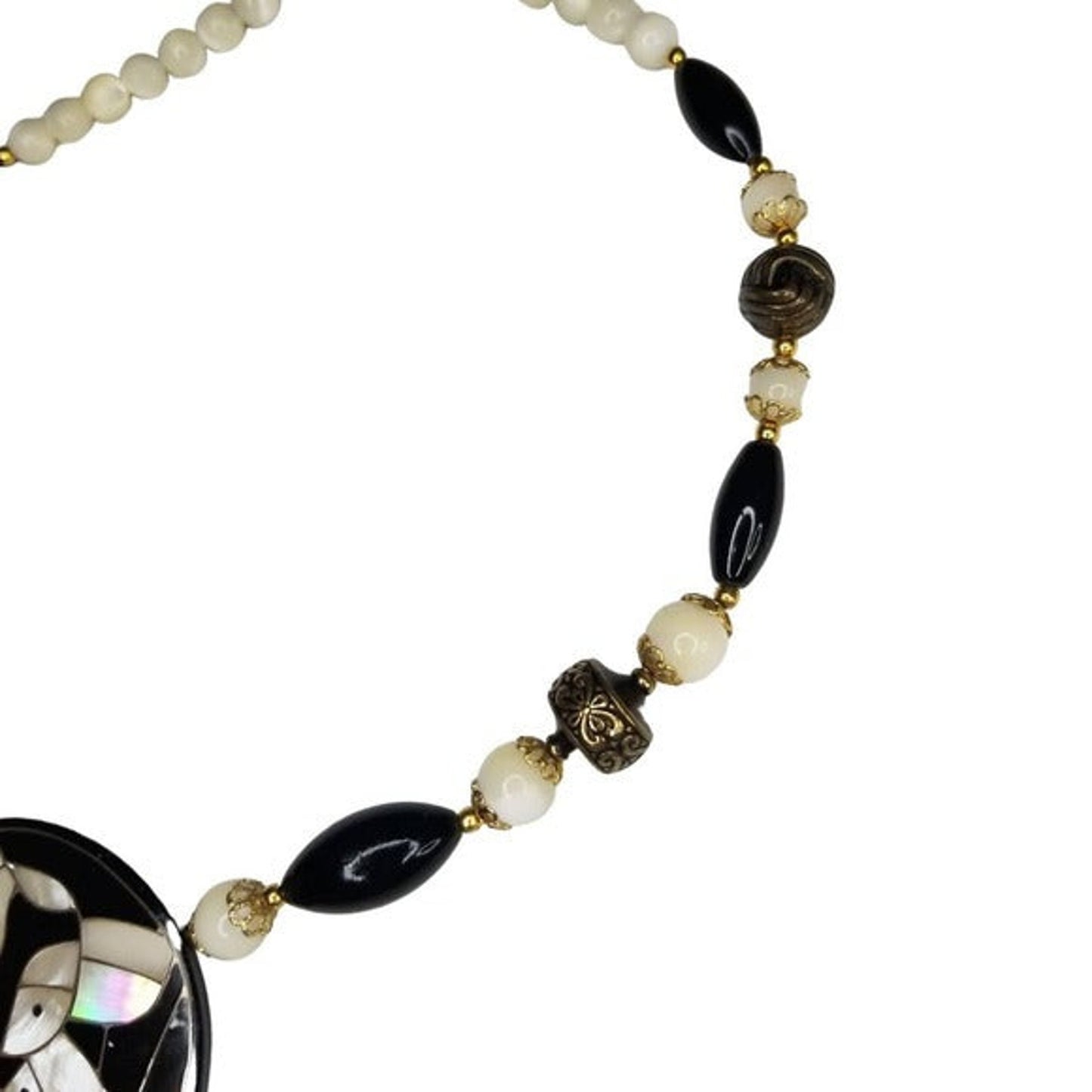 Panda Mom & Baby Pendant Beaded Necklace Mother of Pearl VINTAGE Jewlery