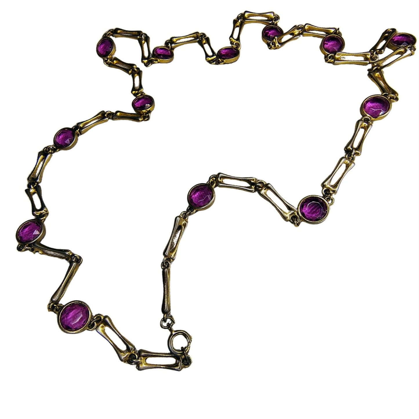 MCM Gold Purple Glass Beads Gold Links Opera Length Costume Jewelry Necklace