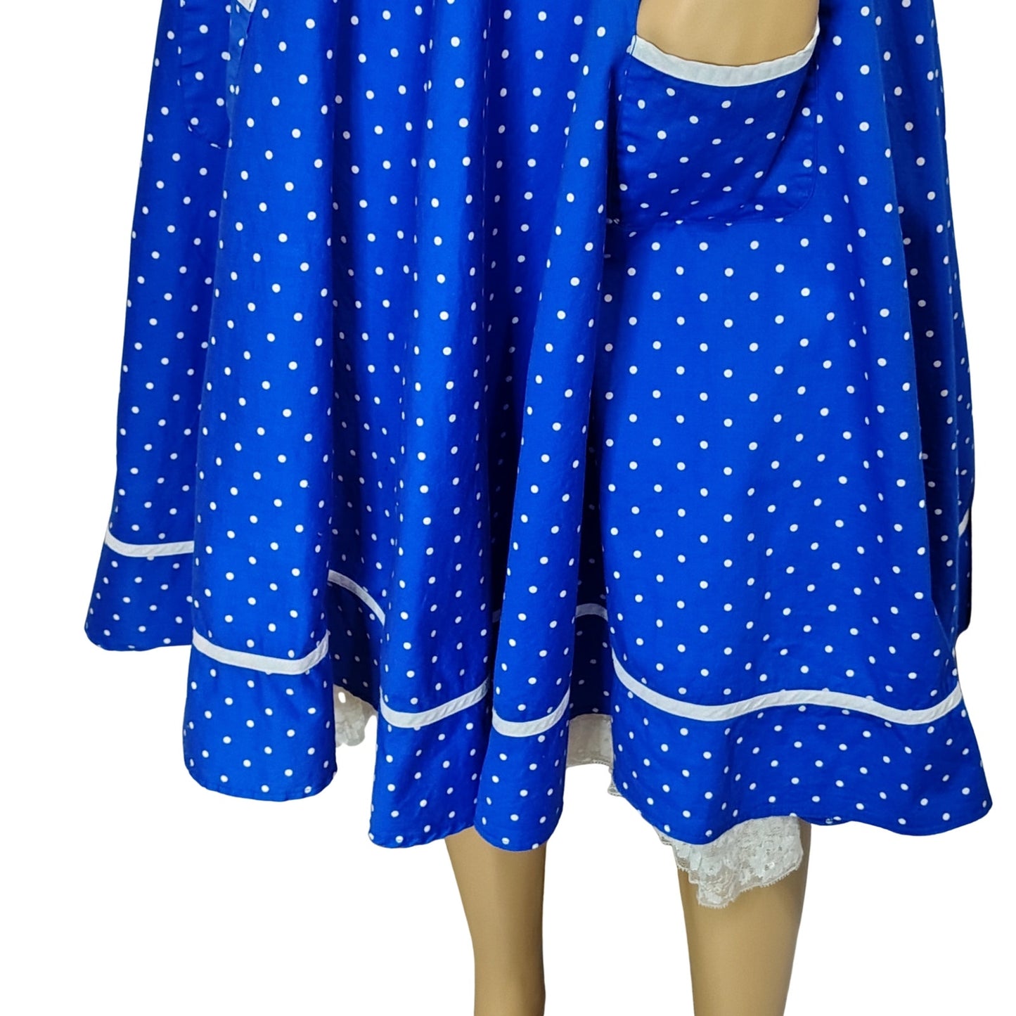 Hell Bunny Rockabilly Dress Blue White Halter Polka Dot Fit Flare Pinup Size Medium