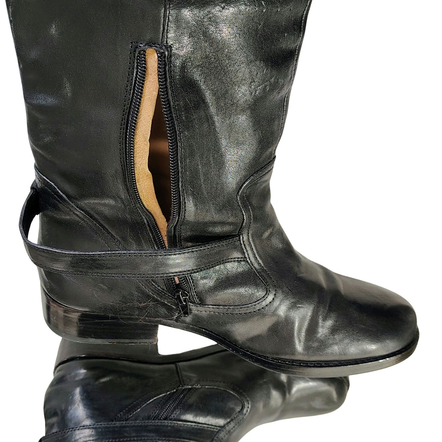 Coach Whitley Tall Black Leather Riding Boots Buckles Zipper Round Toe Size 10B