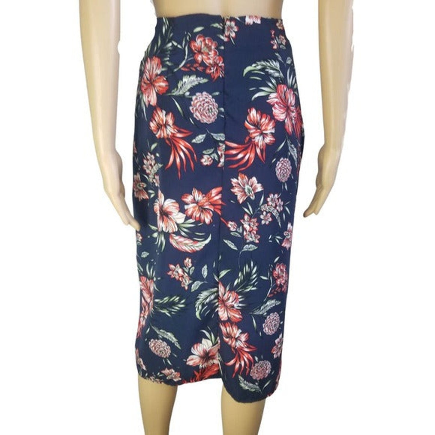Long Hawaiian Print Long Bodycon Skirt Body Shaping Zip Up Left Slit Size Small