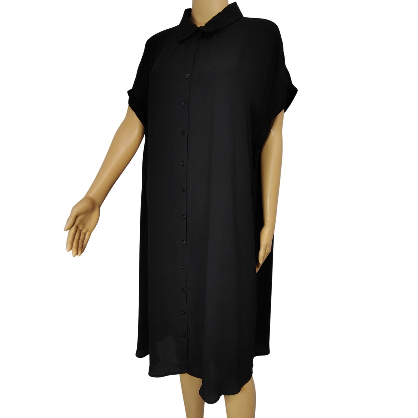 Torrid Black Button Up Shirt Tunic Fold Down Collar Folded Short Sleeves Size 1