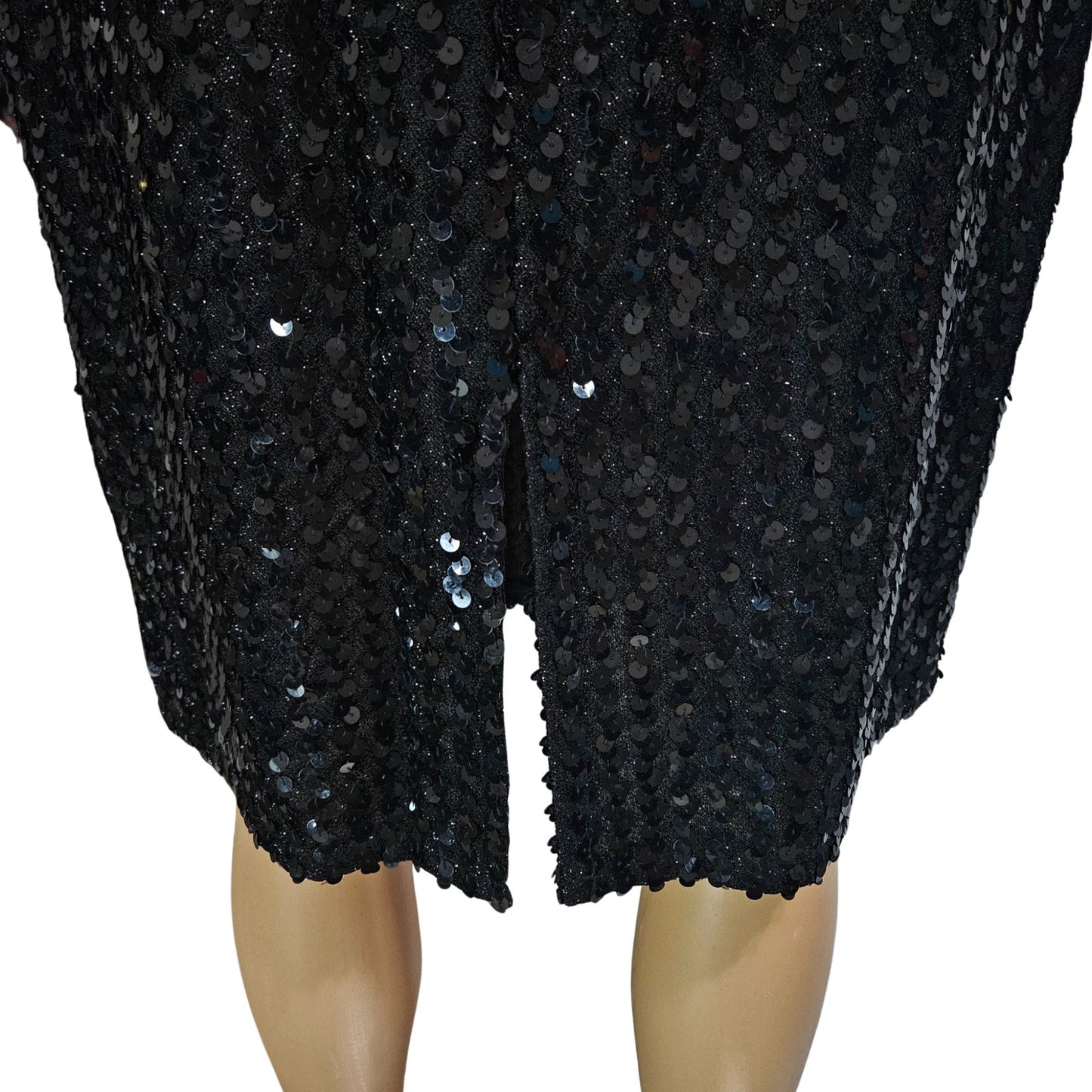 70’s 80’s Frederick’s Hollywood Black Sequin Wiggle Dress Bow Crystals Open Back