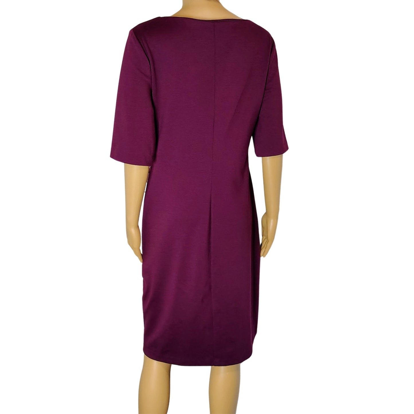 Burgundy Bodycon Body Conscious Three Quarter Sleeve Midi Casual Dress Size 10