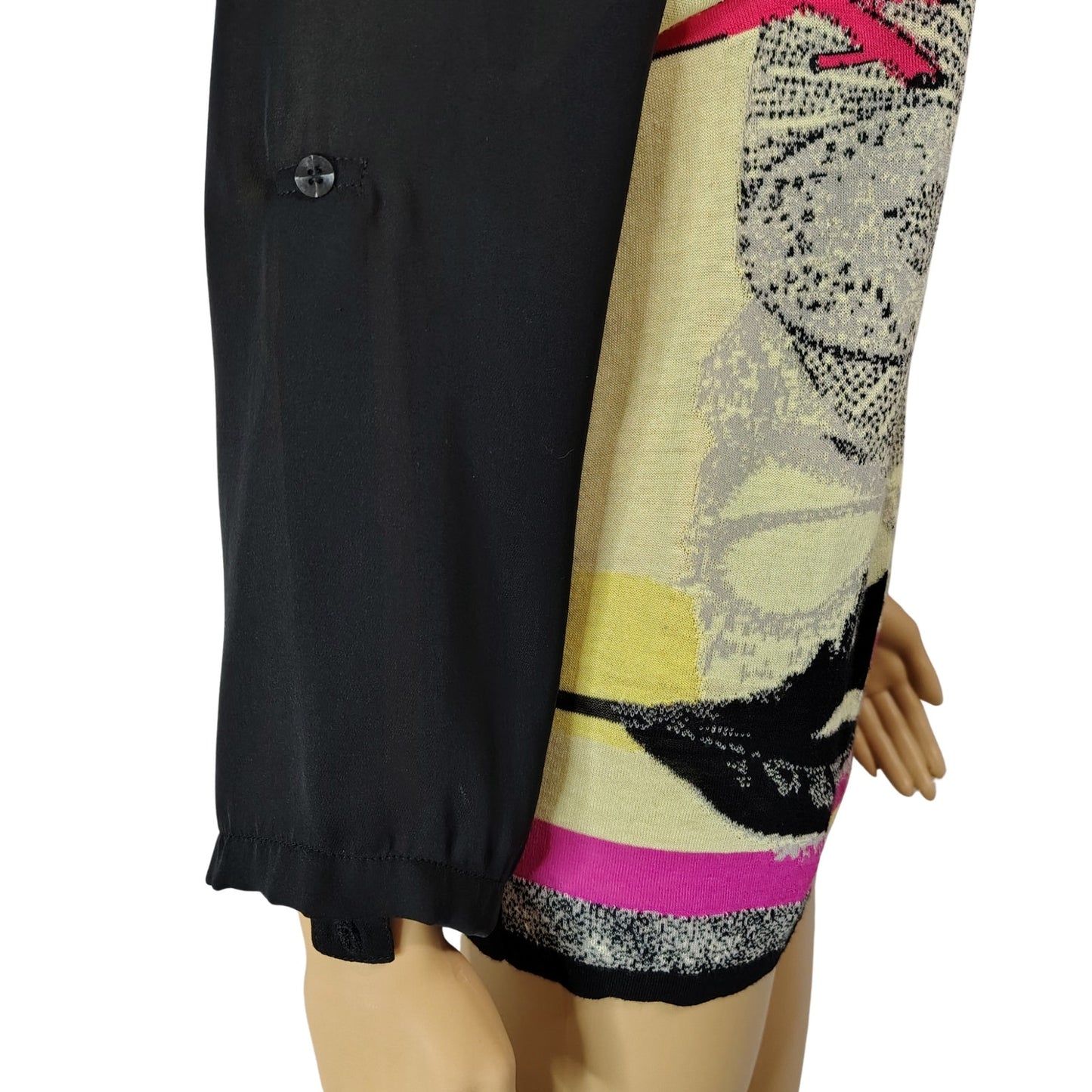 aldomartins Slightly Sheer Abstract Art Contrasted By Black Sheer Sleeves Size M