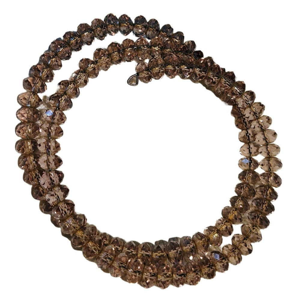 Mauve Purple Crystal Bead Memory Wire Double Strand Bracelet