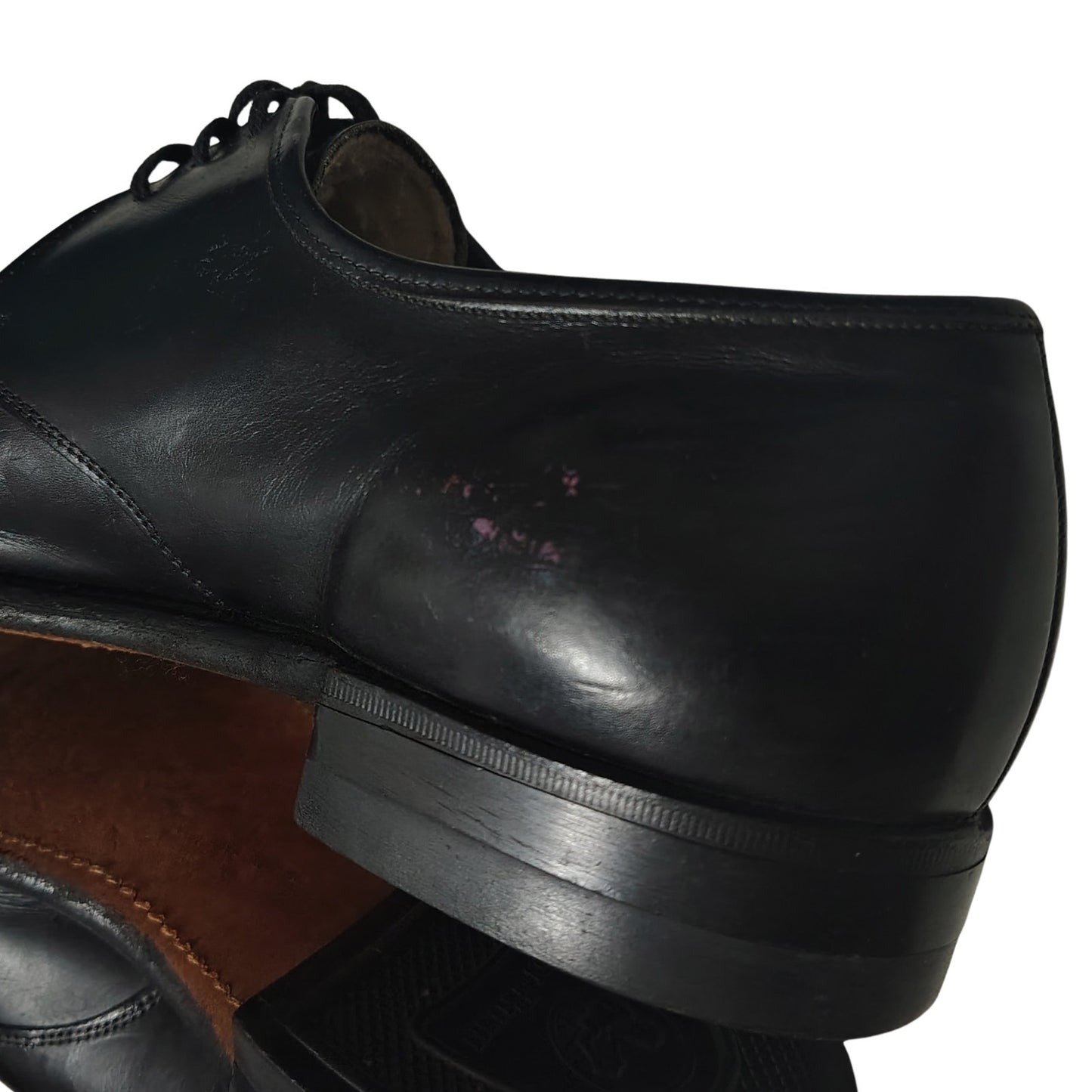 Nunn-Bush Black Leather Pointy Toe Lace Up Mens Dress Shoes Seam Detail Size 8 D