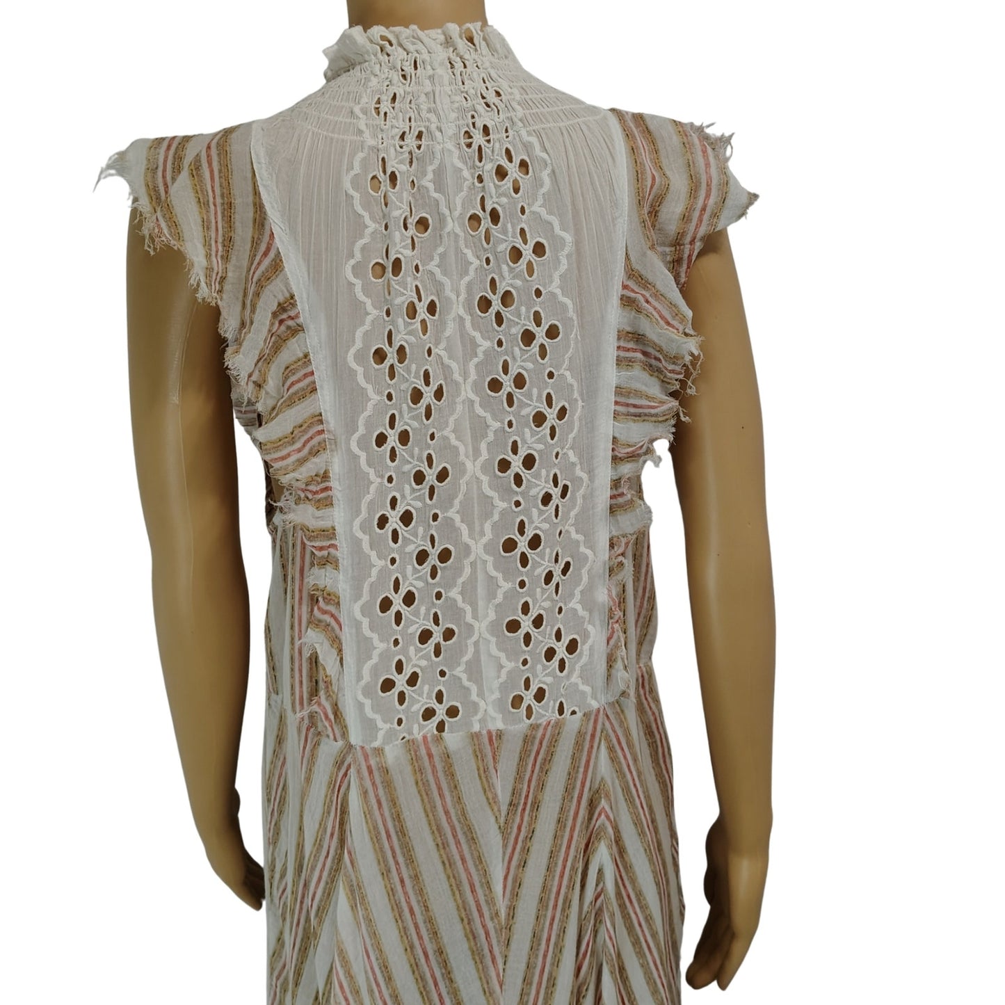 FP One Boho Brown White Flowy Caraway Stripe Sheer Uneven hem Long Dress Size Large