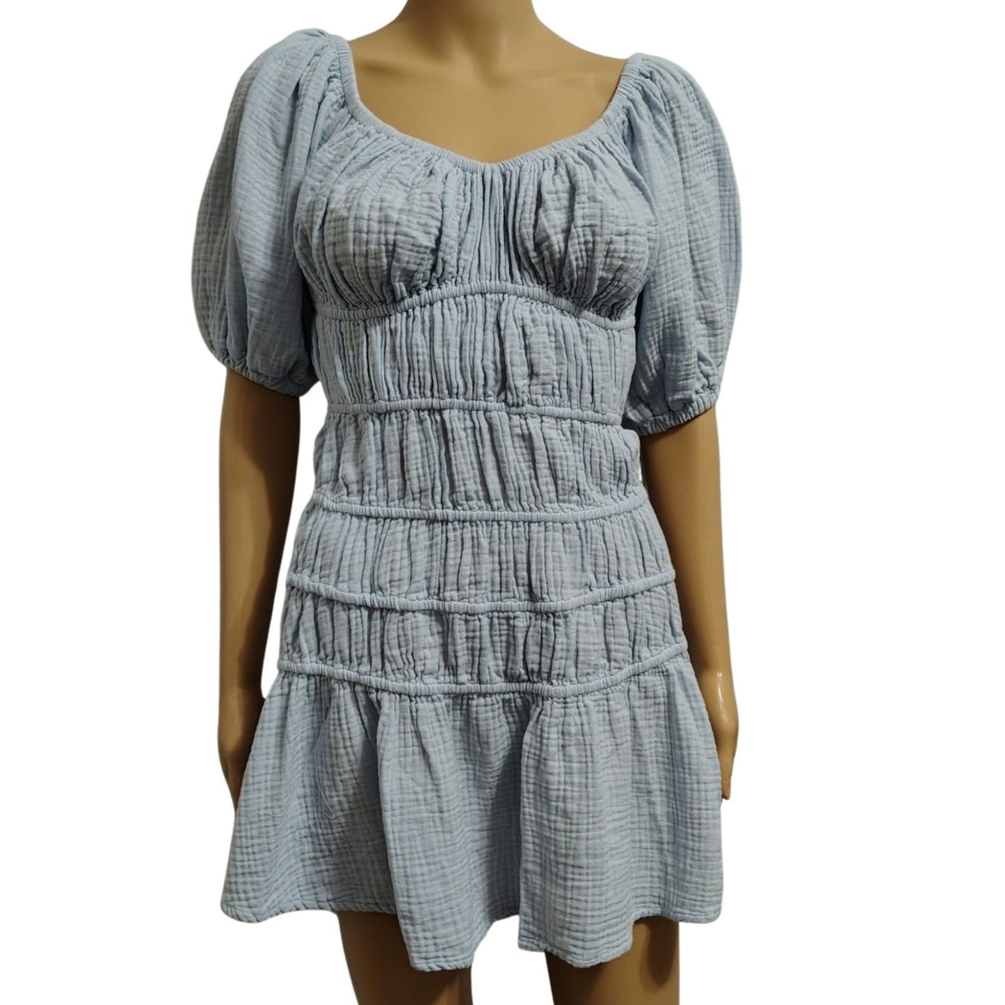 Vintage Havana Label Light Blue Fit & Flare Mini Dress Off The Shoulder Size Medium