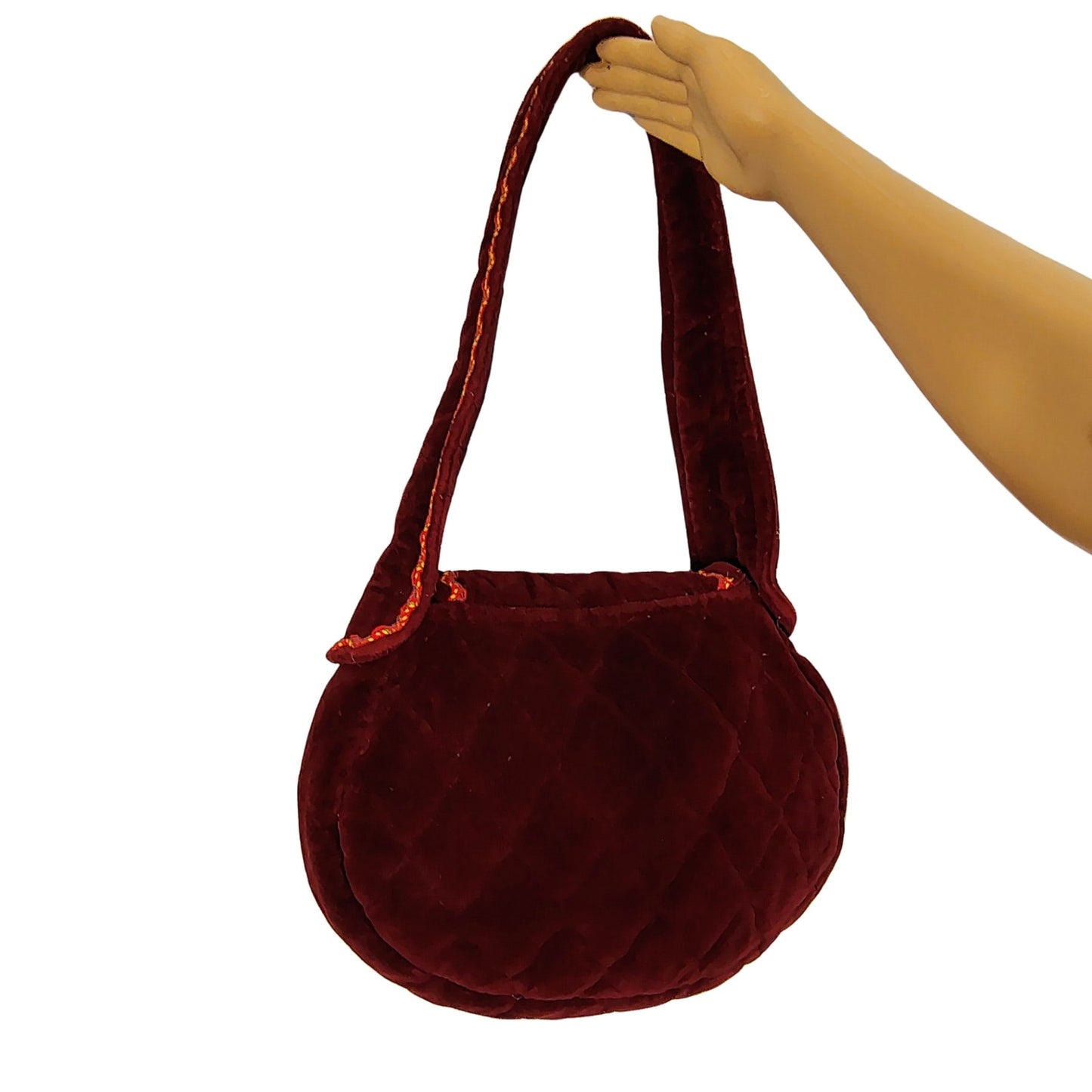 1970s Vintage Embroidered Wine Velvet Shoulder Handbag by Carpetbags of America