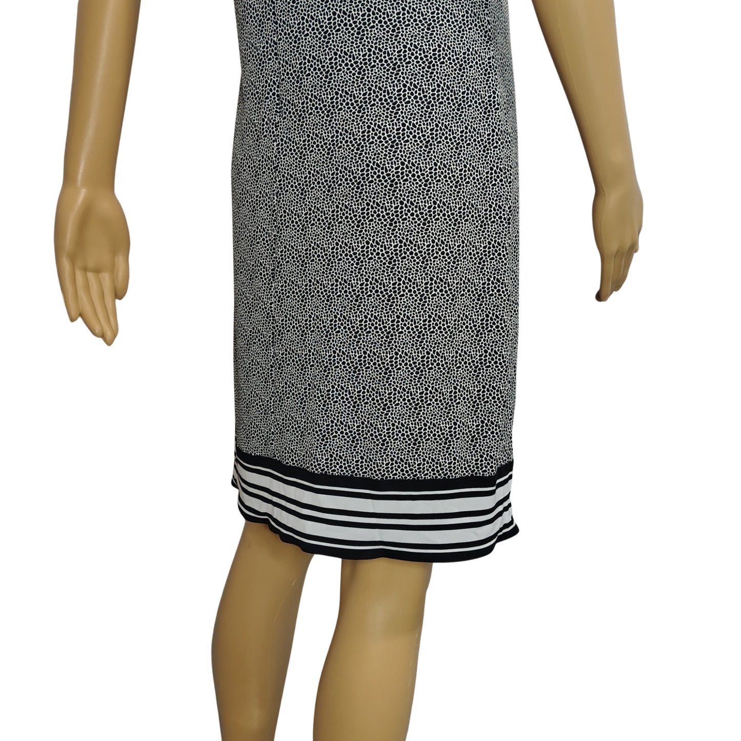 Michael Kors Short Sleeve Black White Midi Sheath Dress Stripes Size Small