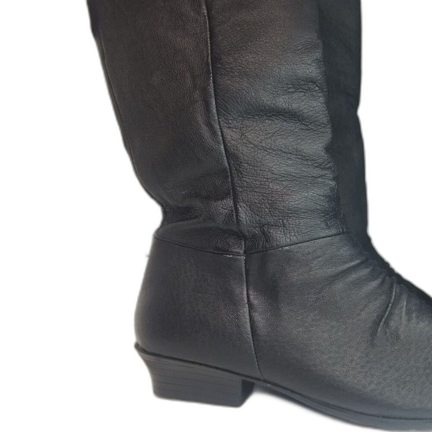 90s Vintage Black Leather Calf High Basic Editions Boots Almond Shape Toe Size 7