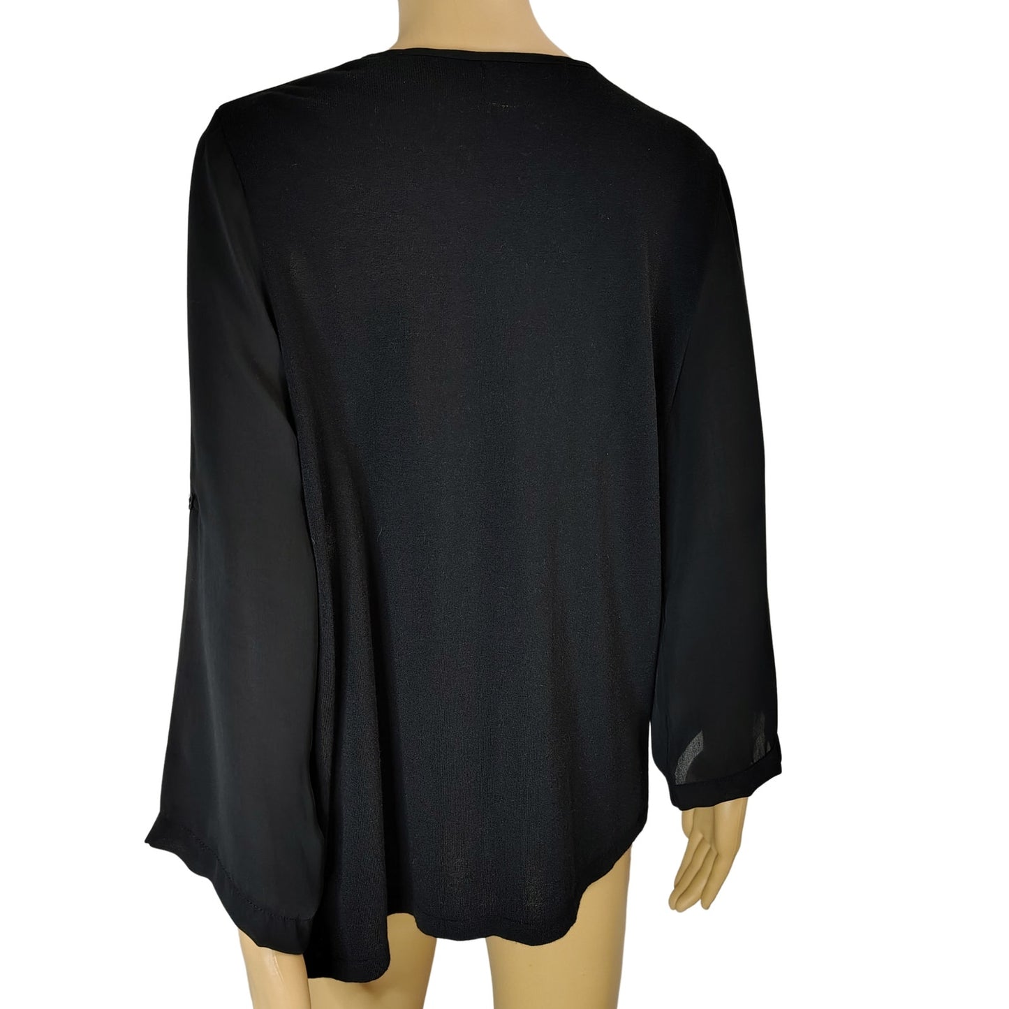 aldomartins Slightly Sheer Abstract Art Contrasted By Black Sheer Sleeves Size M
