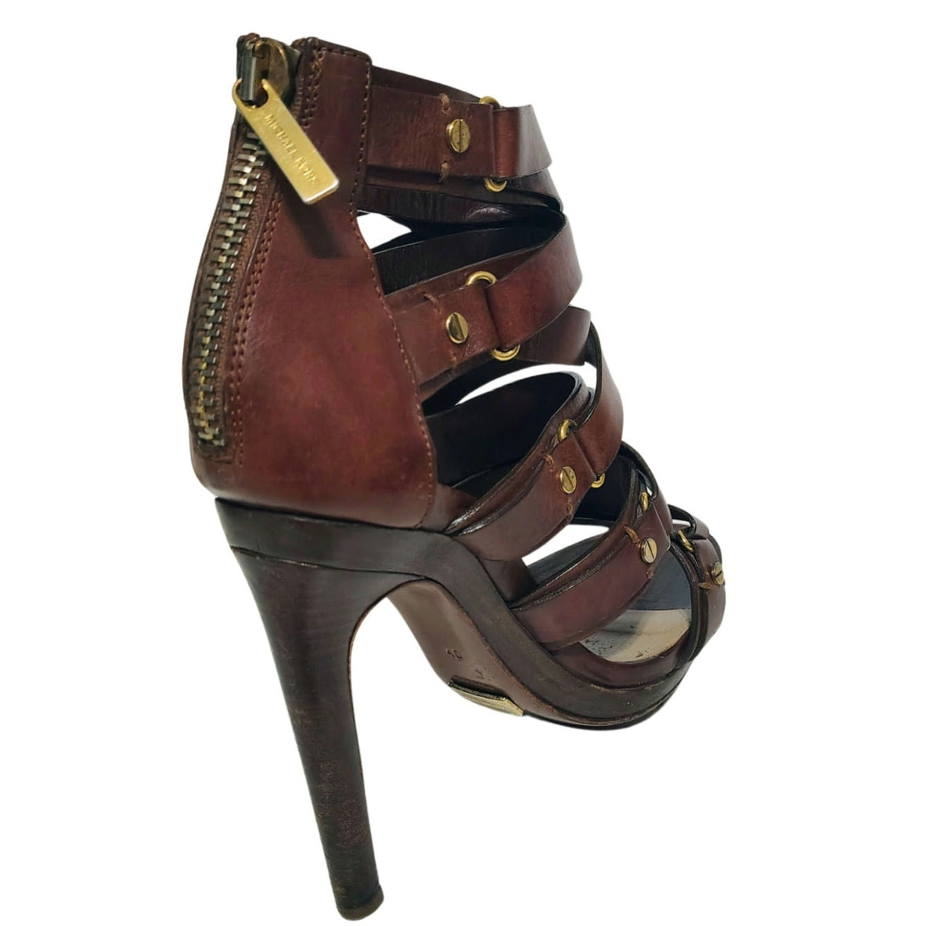 Michael Kors Collection Extreme Strap Brown Leather Platform Gladiator Size 9.5