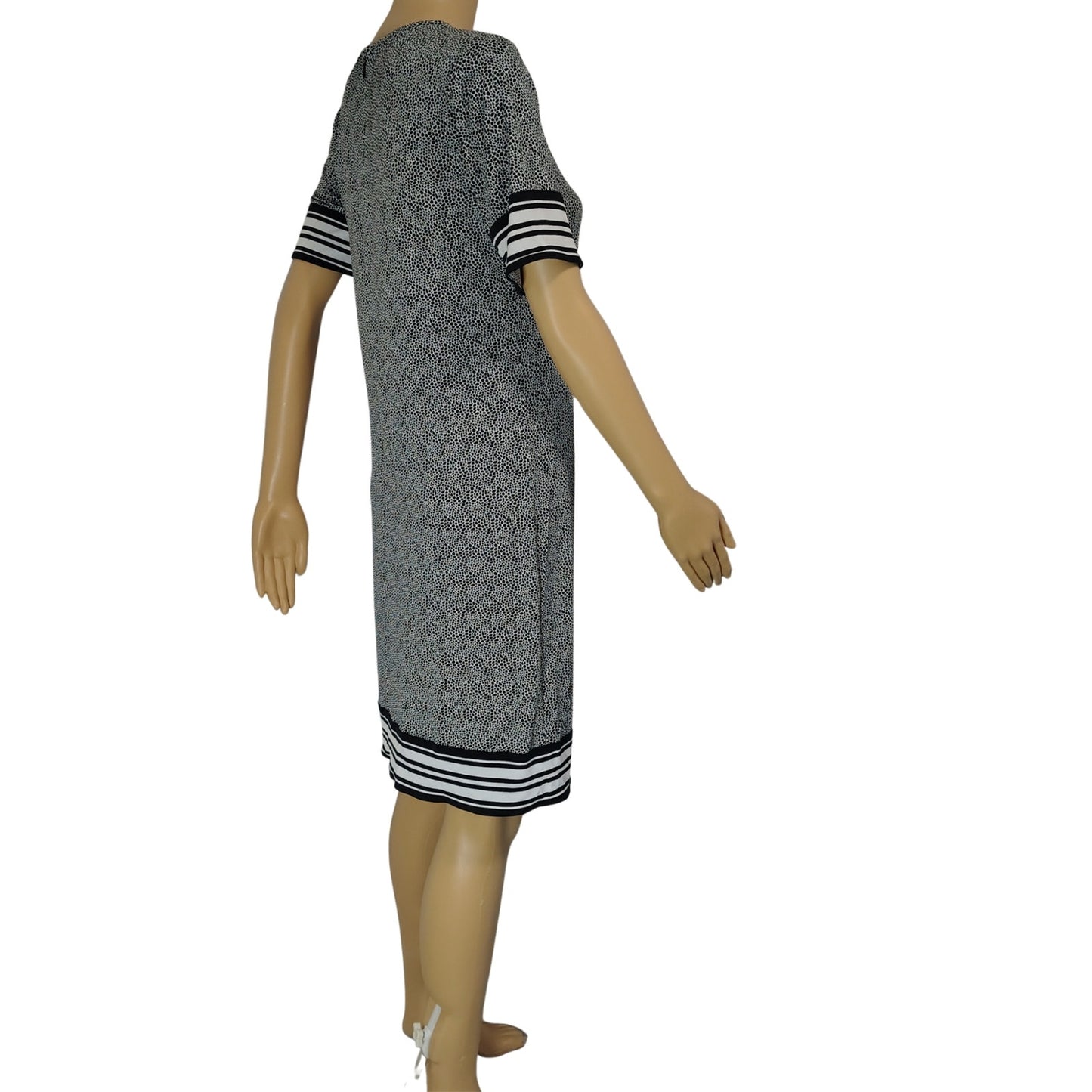 Michael Kors Short Sleeve Black White Midi Sheath Dress Stripes Size Small
