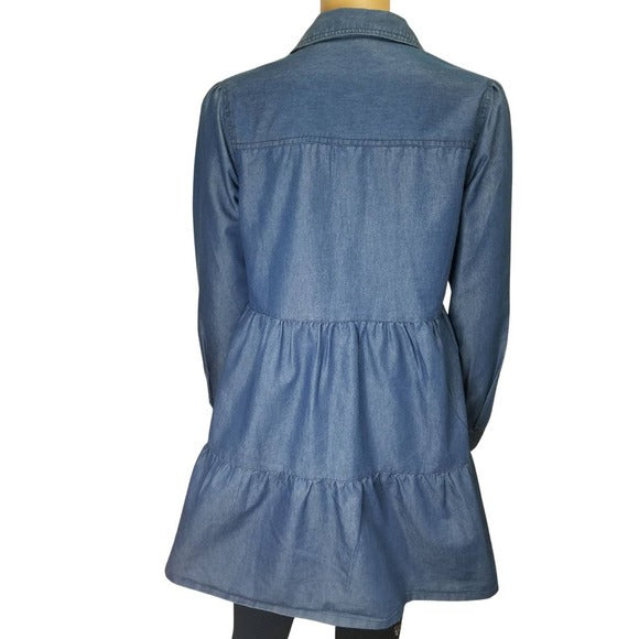Derek Heart Blue Jean Tiered Button Up Shirt Shacket Size Medium