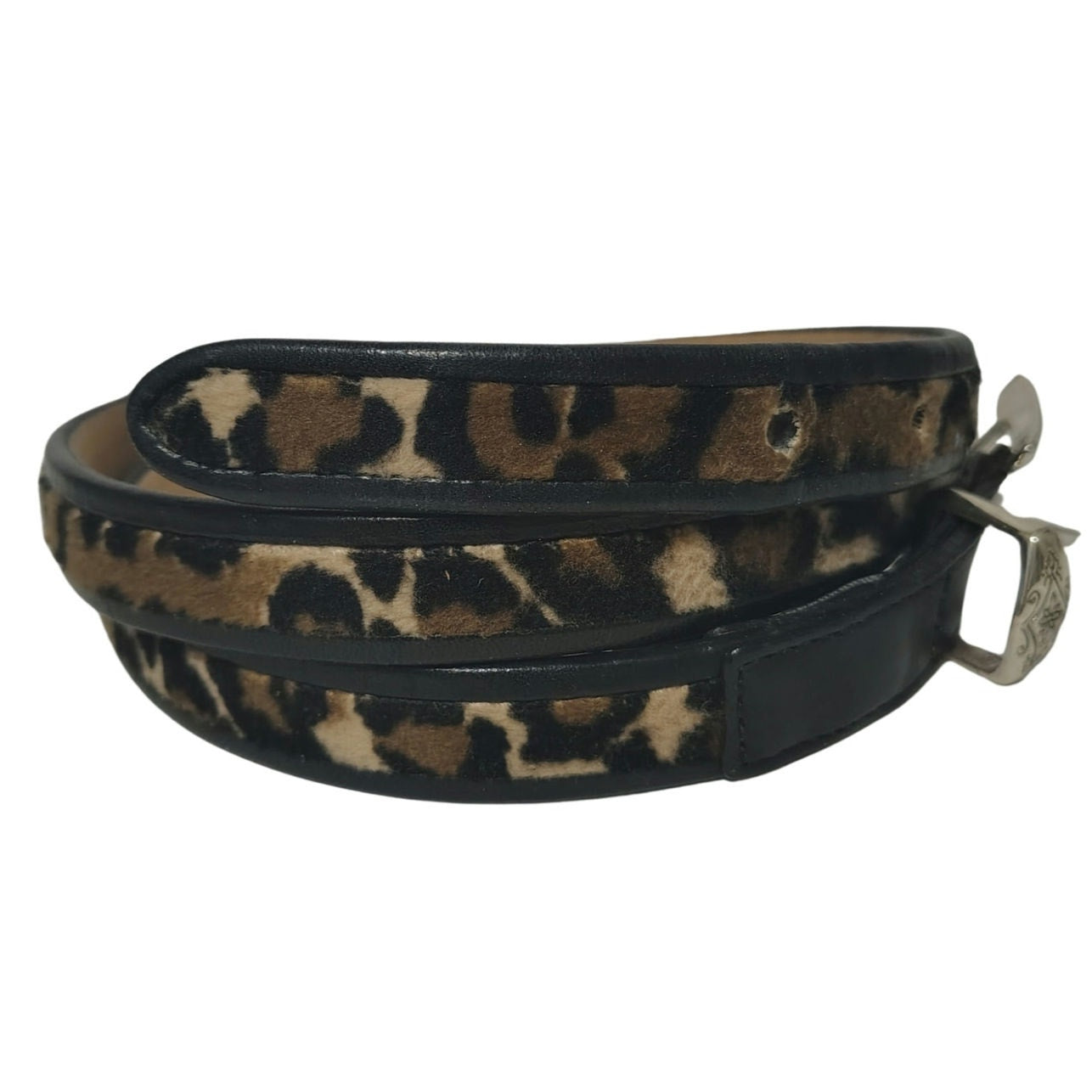 Brighton Soft Faux Leopard Skin Black Cowhide Leather Skinny Belt Size Medium