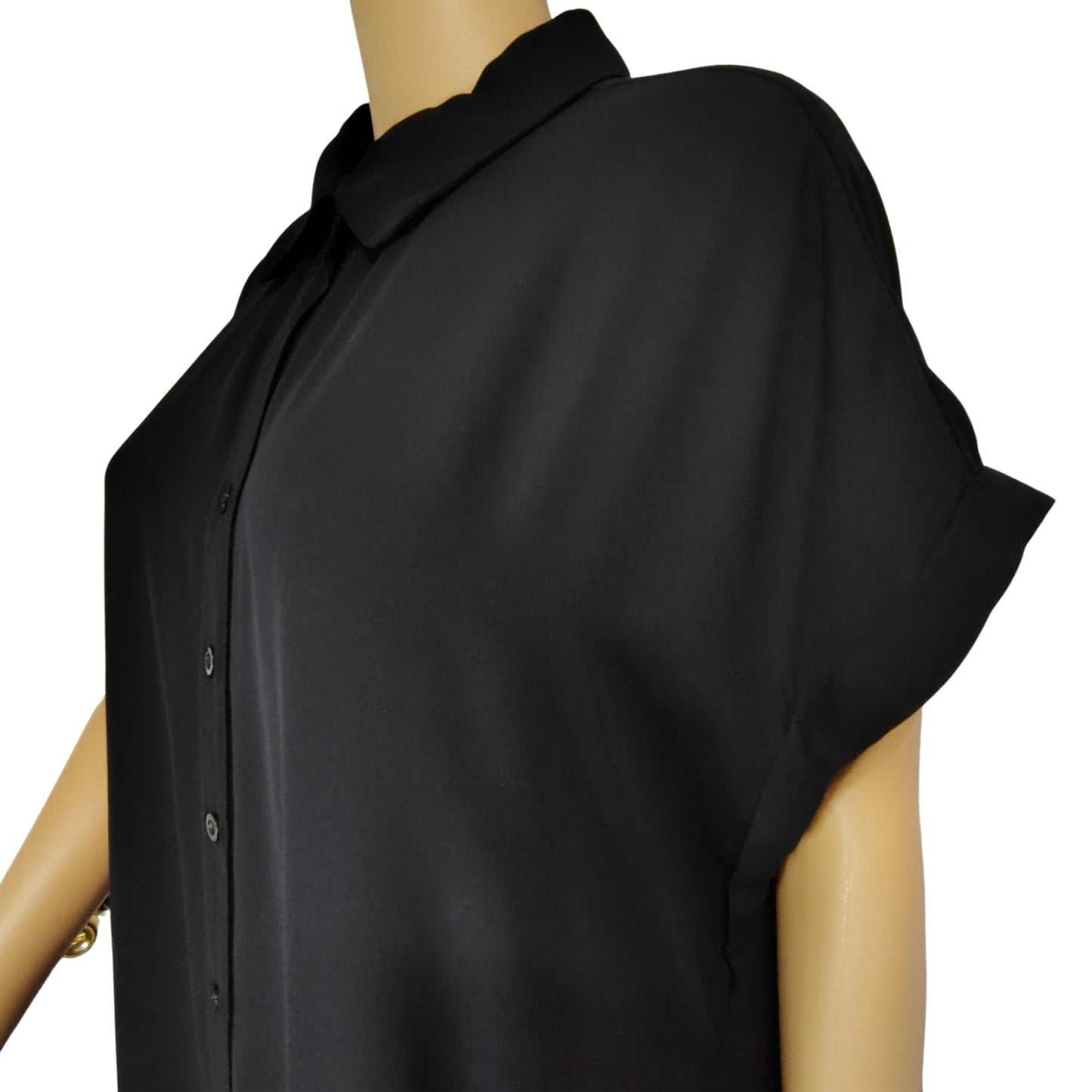 Torrid Black Button Up Shirt Tunic Fold Down Collar Folded Short Sleeves Size 1