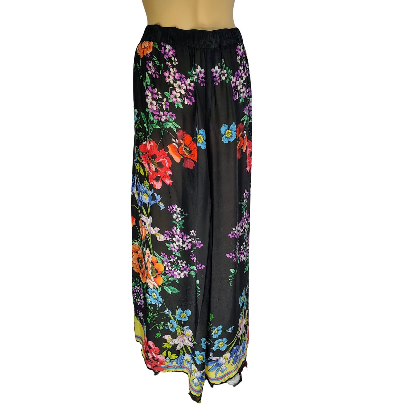 Johnny Was Peonies Flowy Floral Print Pull On Wrap Pants Thigh-High Splits Size XL