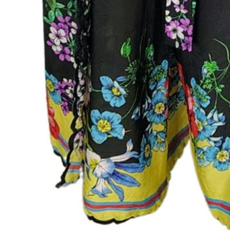 Johnny Was Peonies Flowy Floral Print Pull On Wrap Pants Thigh-High Splits Size XL