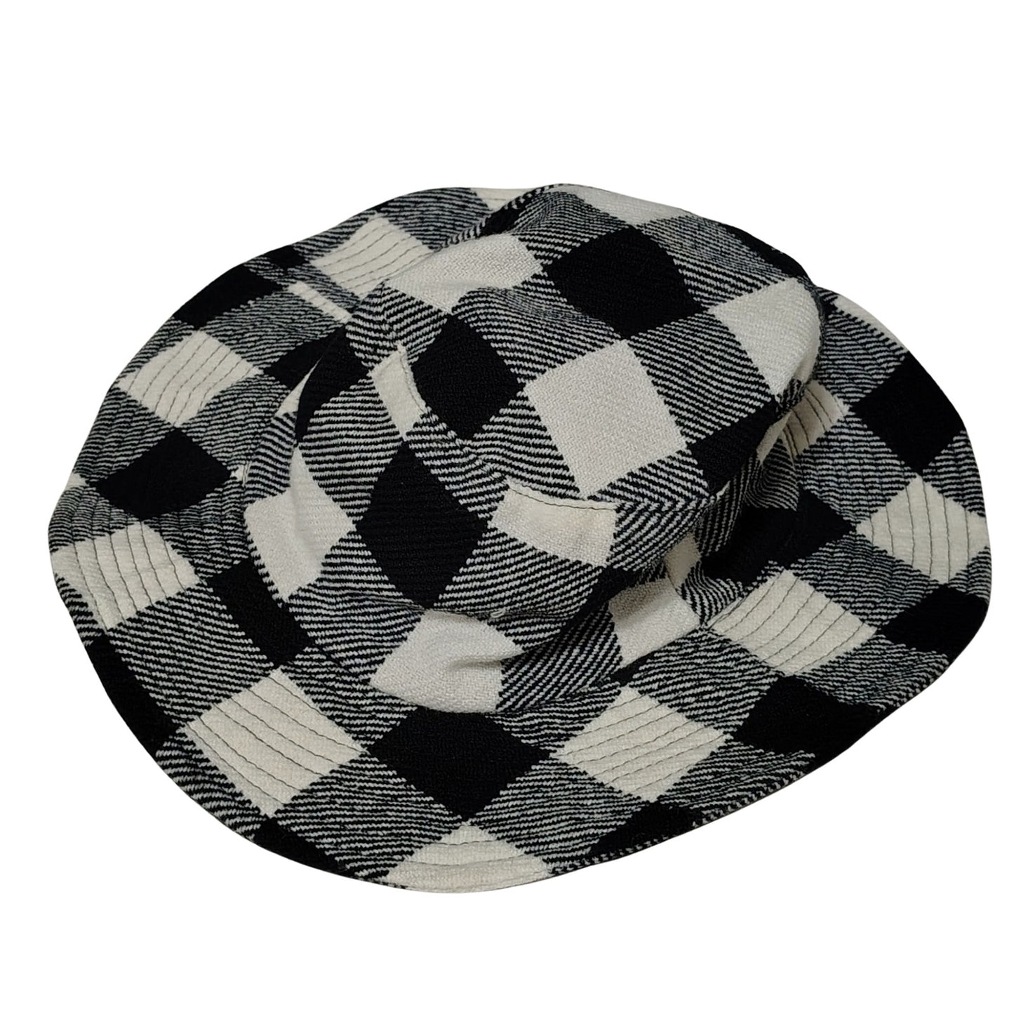 1980s Vintage Black White Plaid Floppy Bucket Hat Wide Brim Size Small