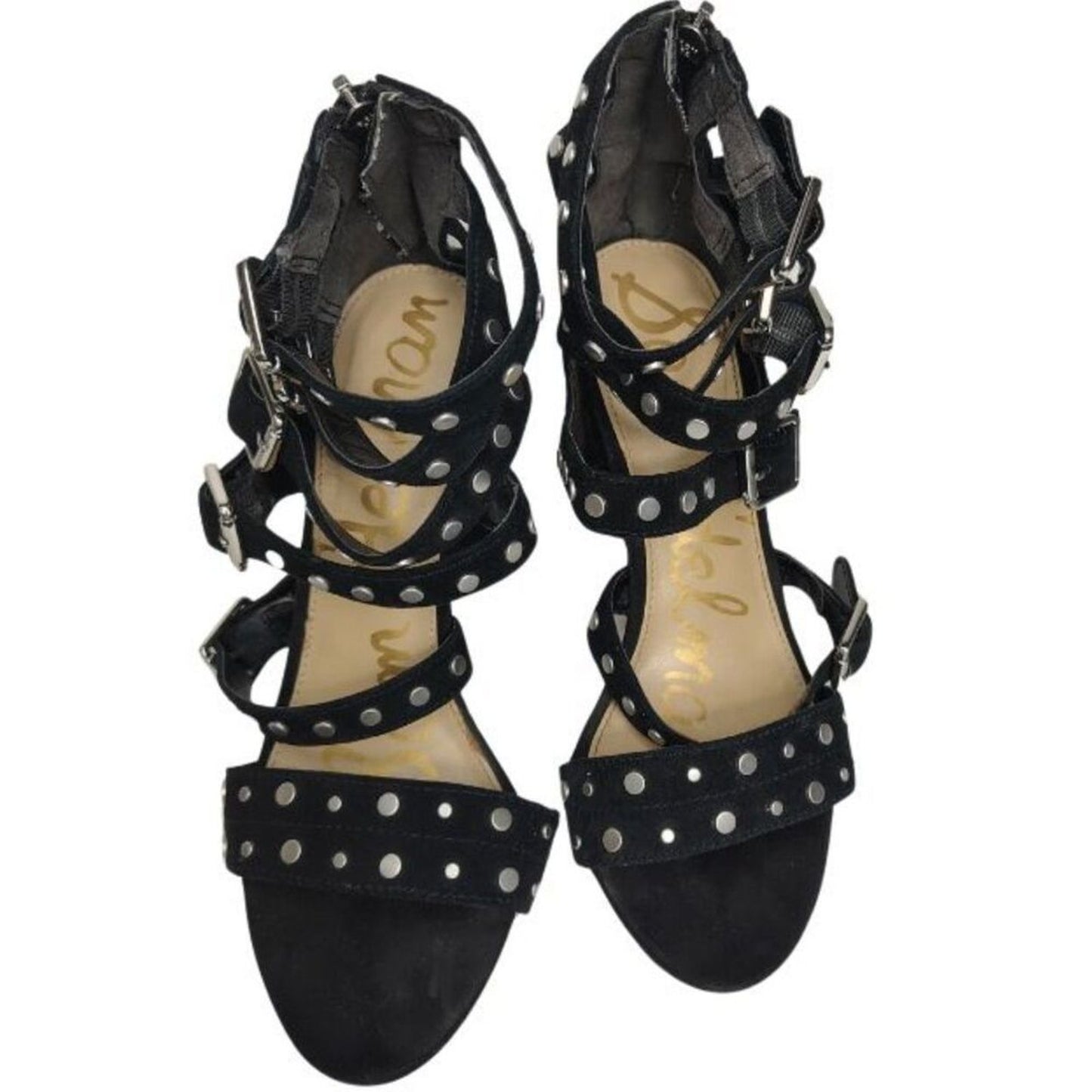 Strappy Studded Black Suede Leather Sam Edelman York Sandal High Heels Size 7